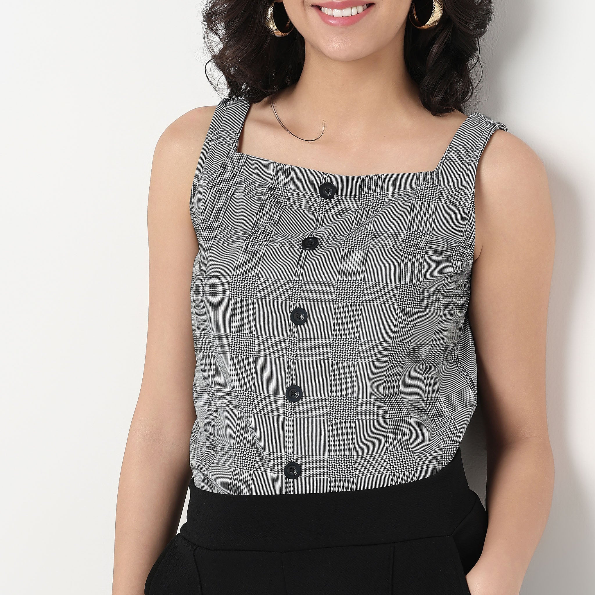 Checkered Square Neck Slim Fit Tops - Image 4