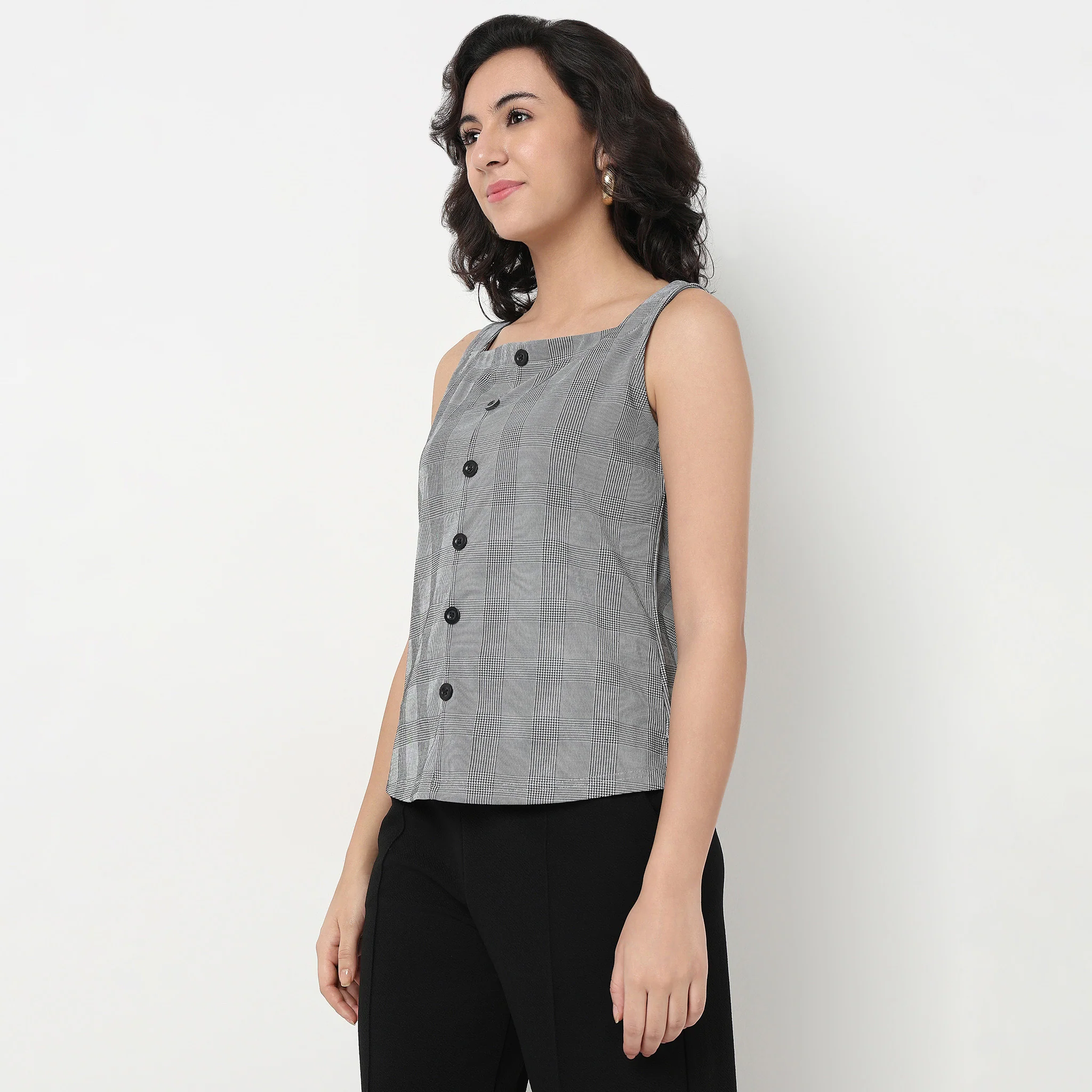 Checkered Square Neck Slim Fit Tops - Image 5