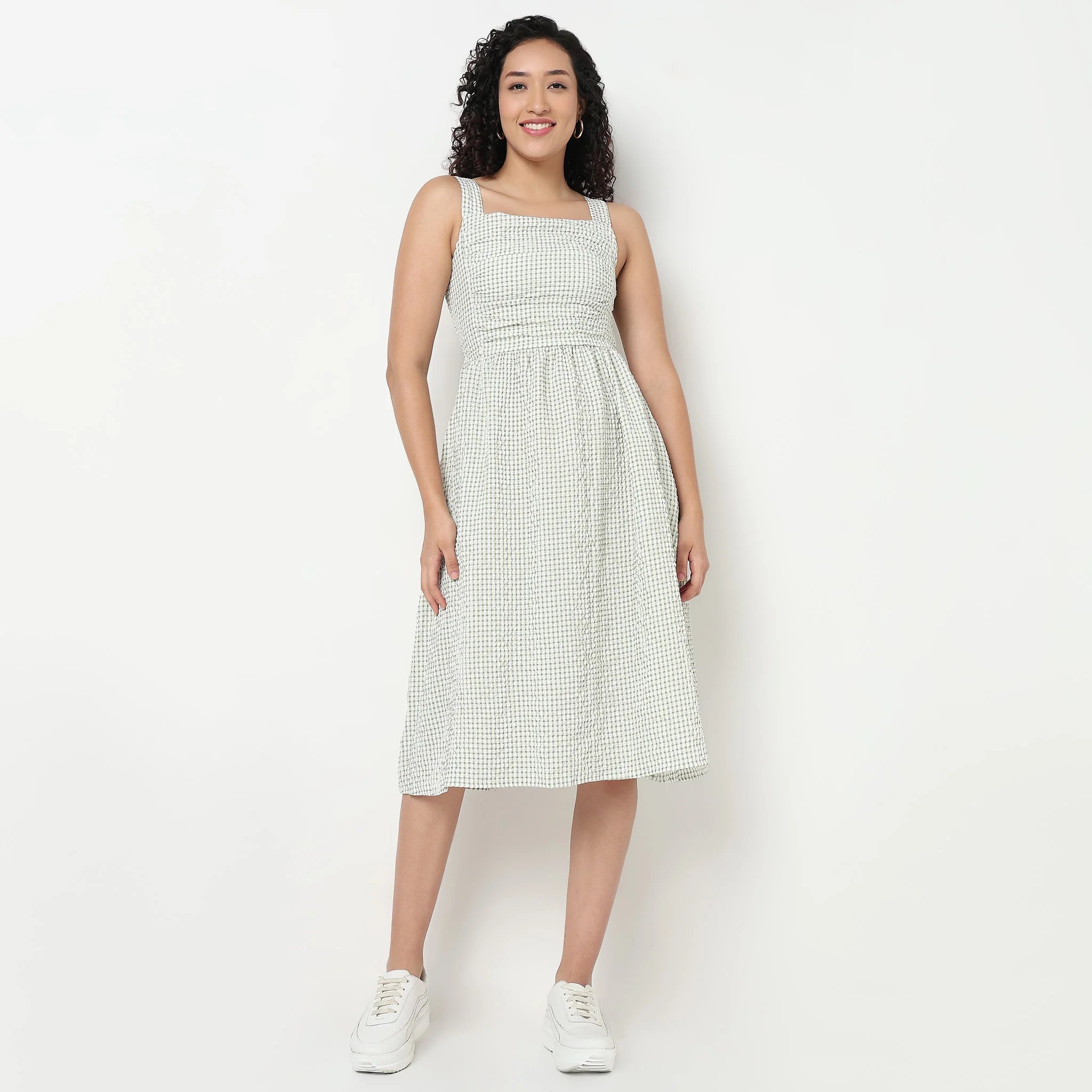 Checkered Flared Strappy Dress - Image 2