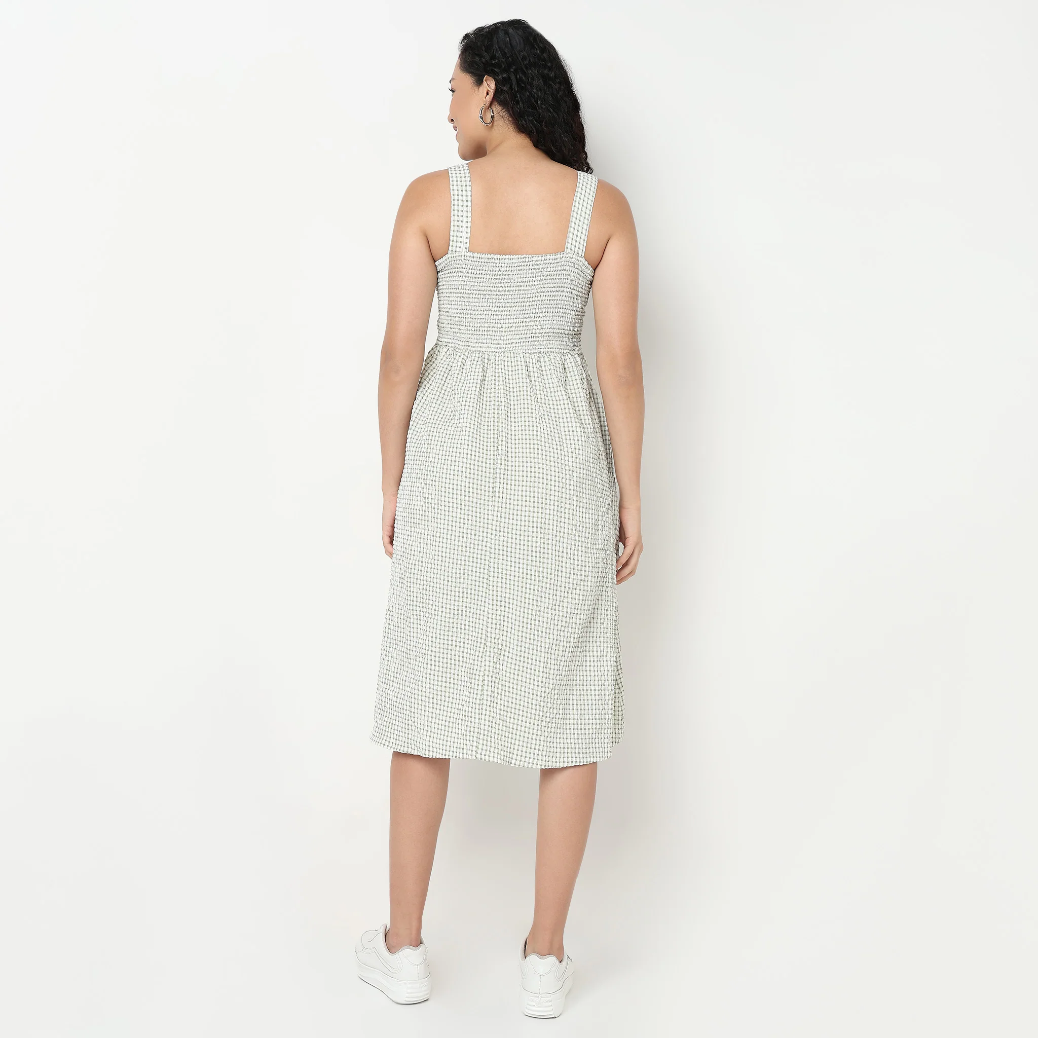 Checkered Flared Strappy Dress - Image 3