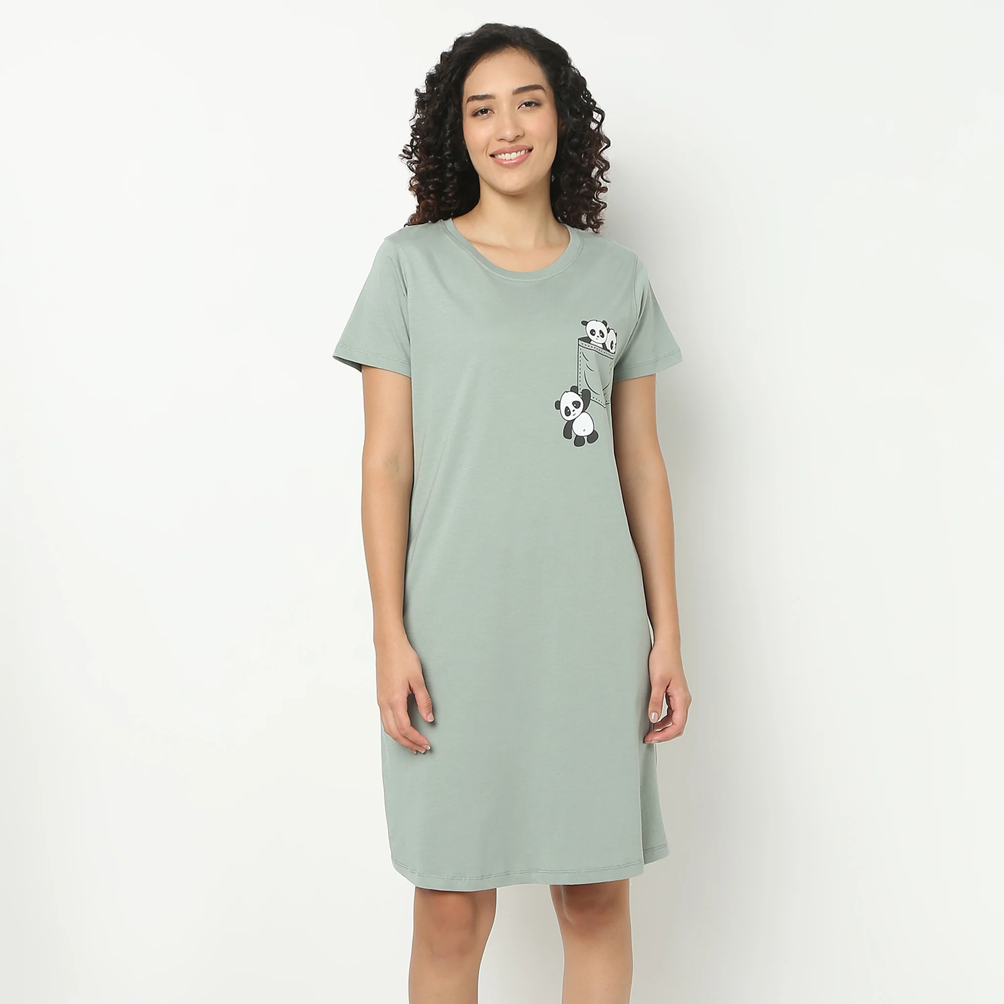 Chest Printed Night Short Gown - Image 2