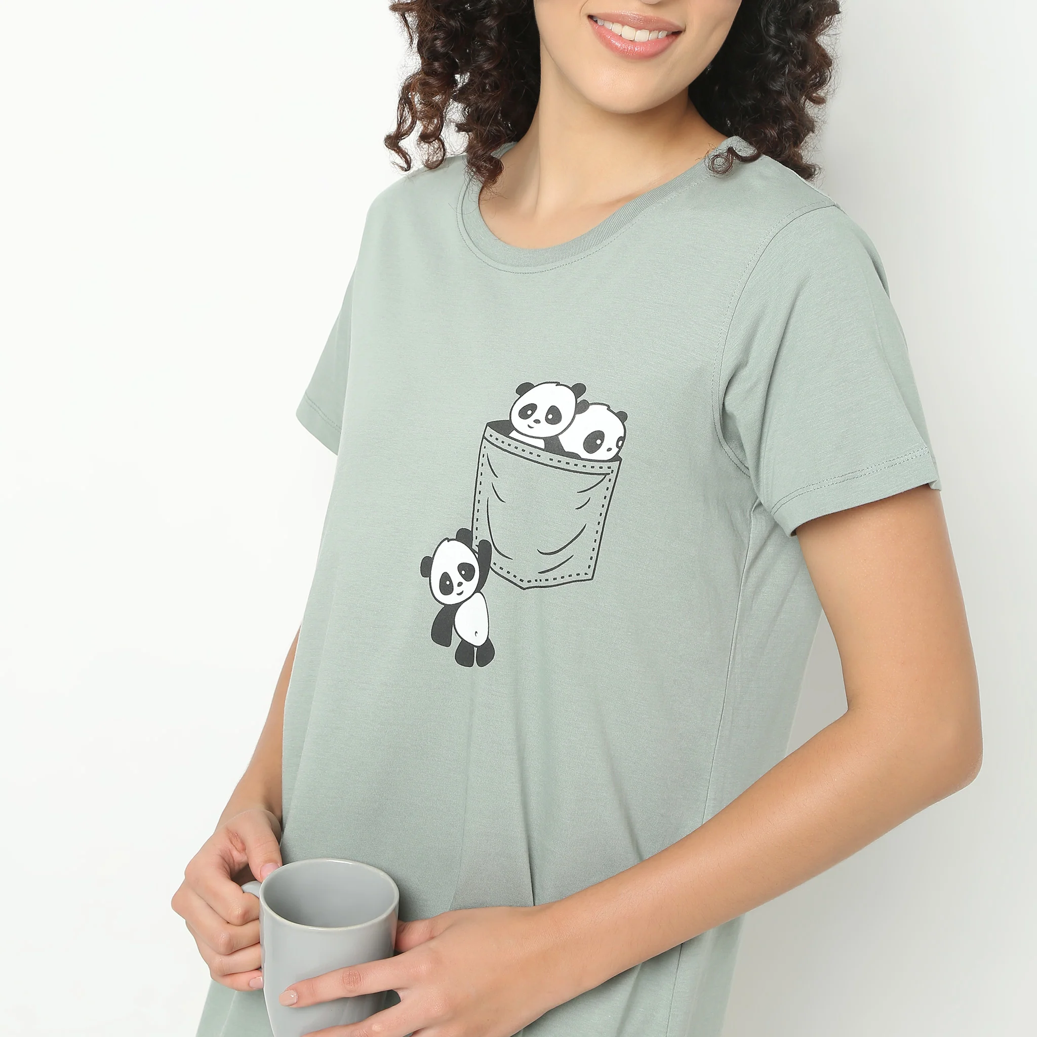 Chest Printed Night Short Gown - Image 4