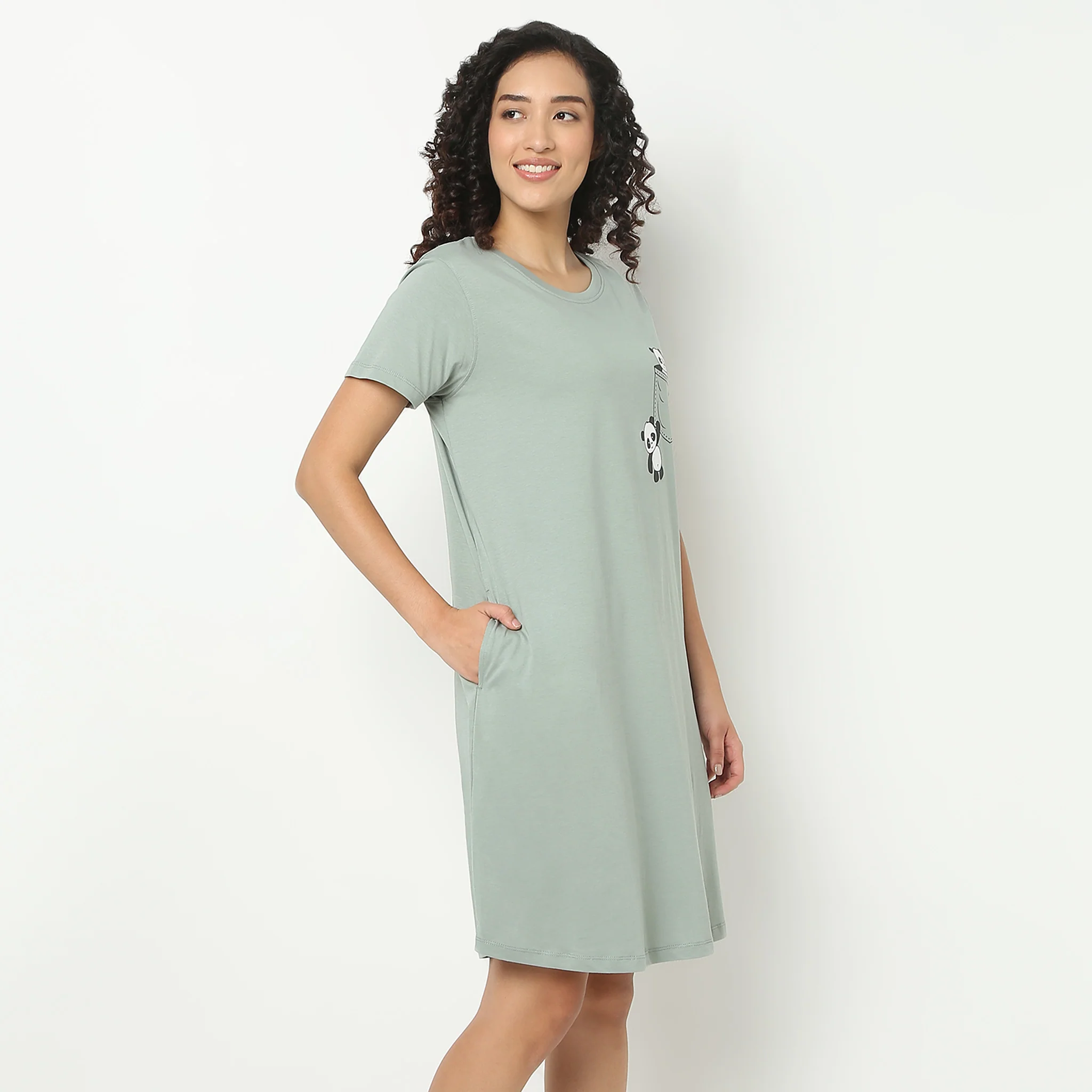 Chest Printed Night Short Gown - Image 5