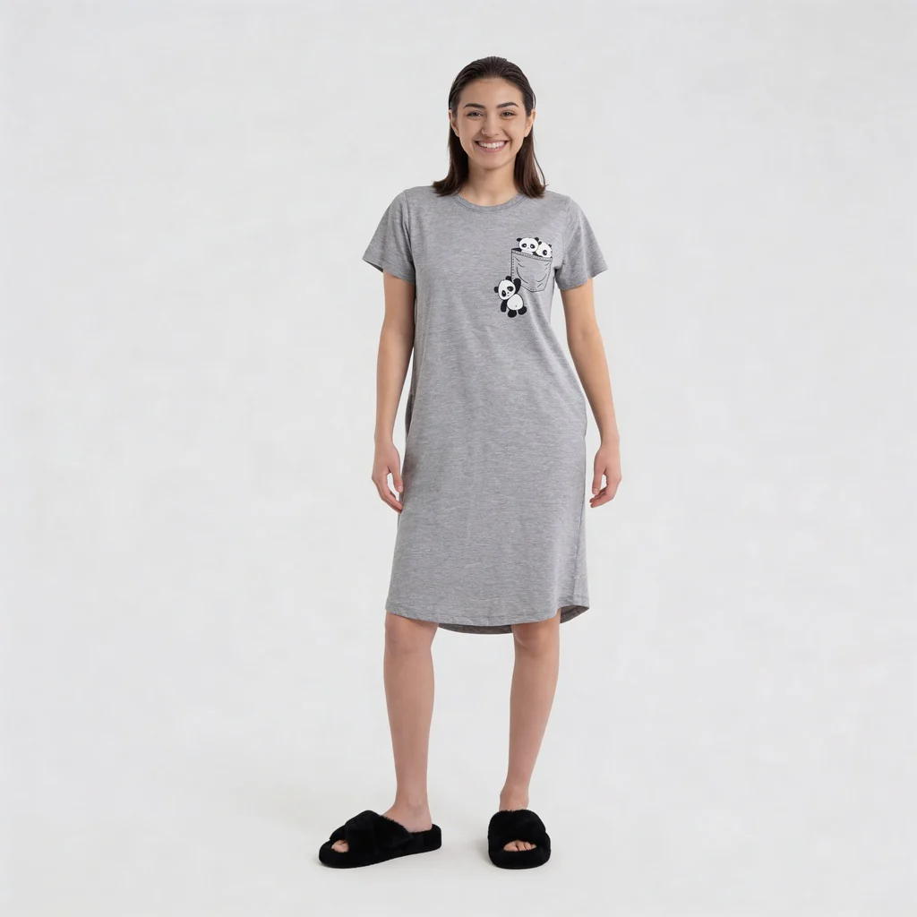 Chest Printed Night Short Gown - Image 7
