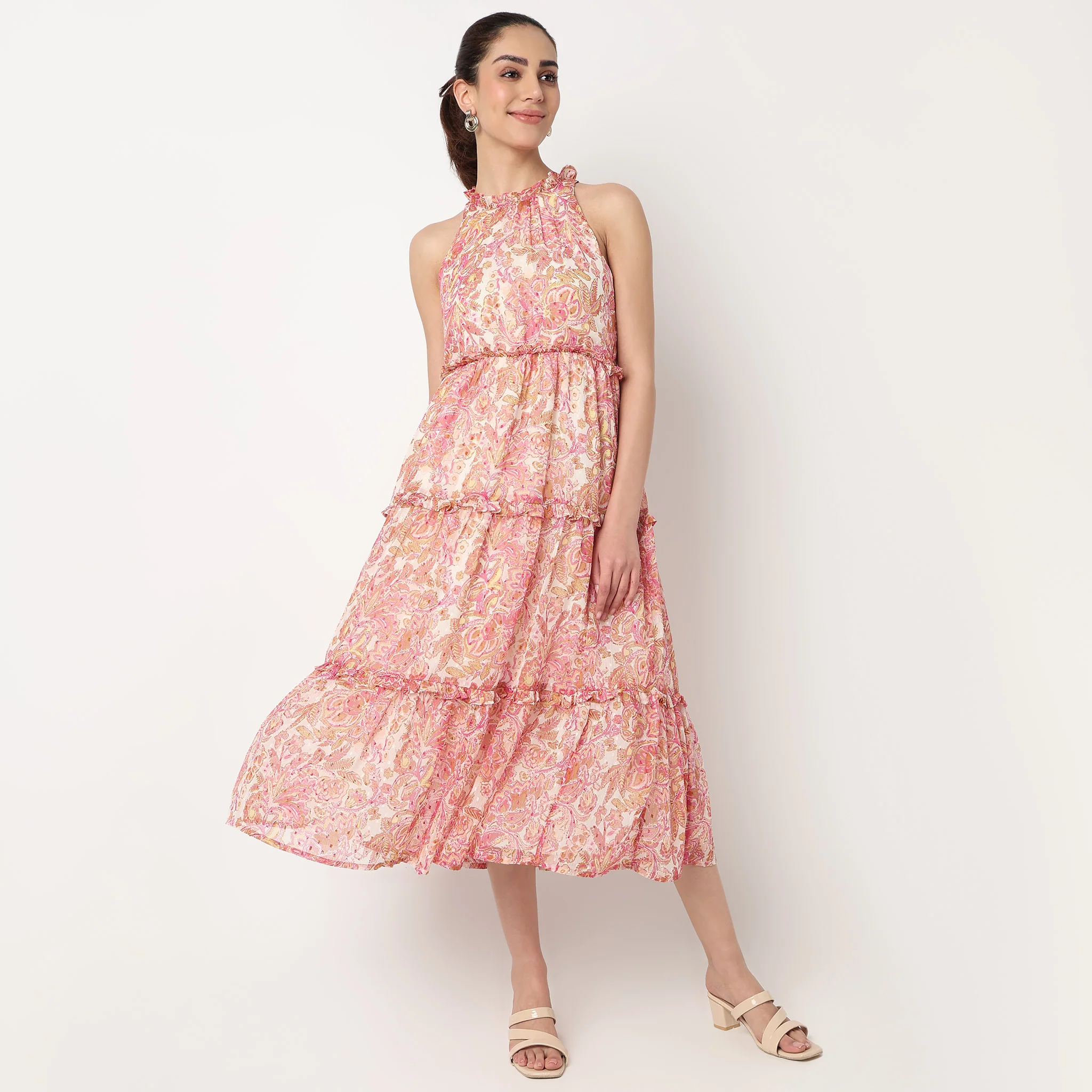 Close Ruffle Neck Printed Tiered Dress - Image 2
