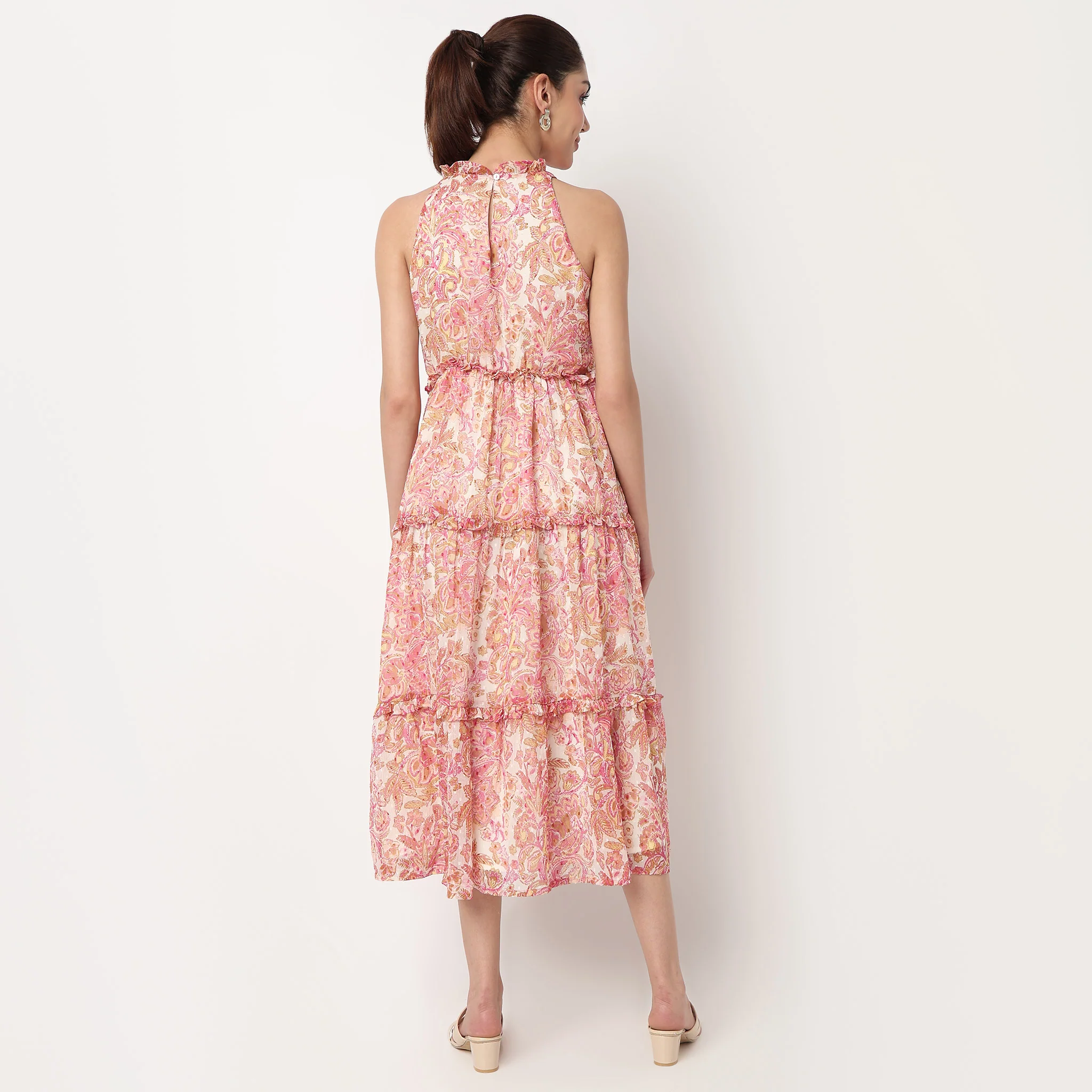 Close Ruffle Neck Printed Tiered Dress - Image 3