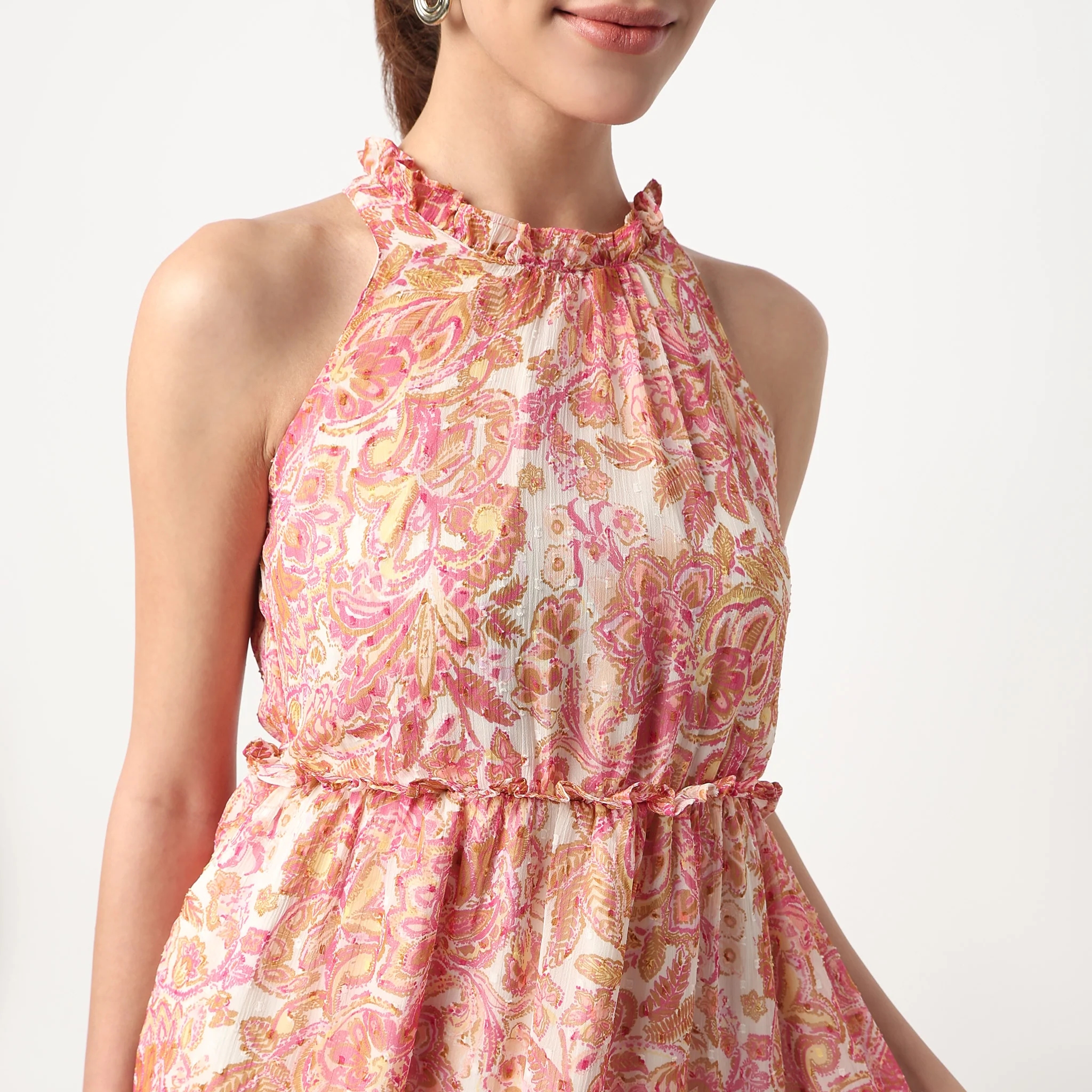 Close Ruffle Neck Printed Tiered Dress - Image 4