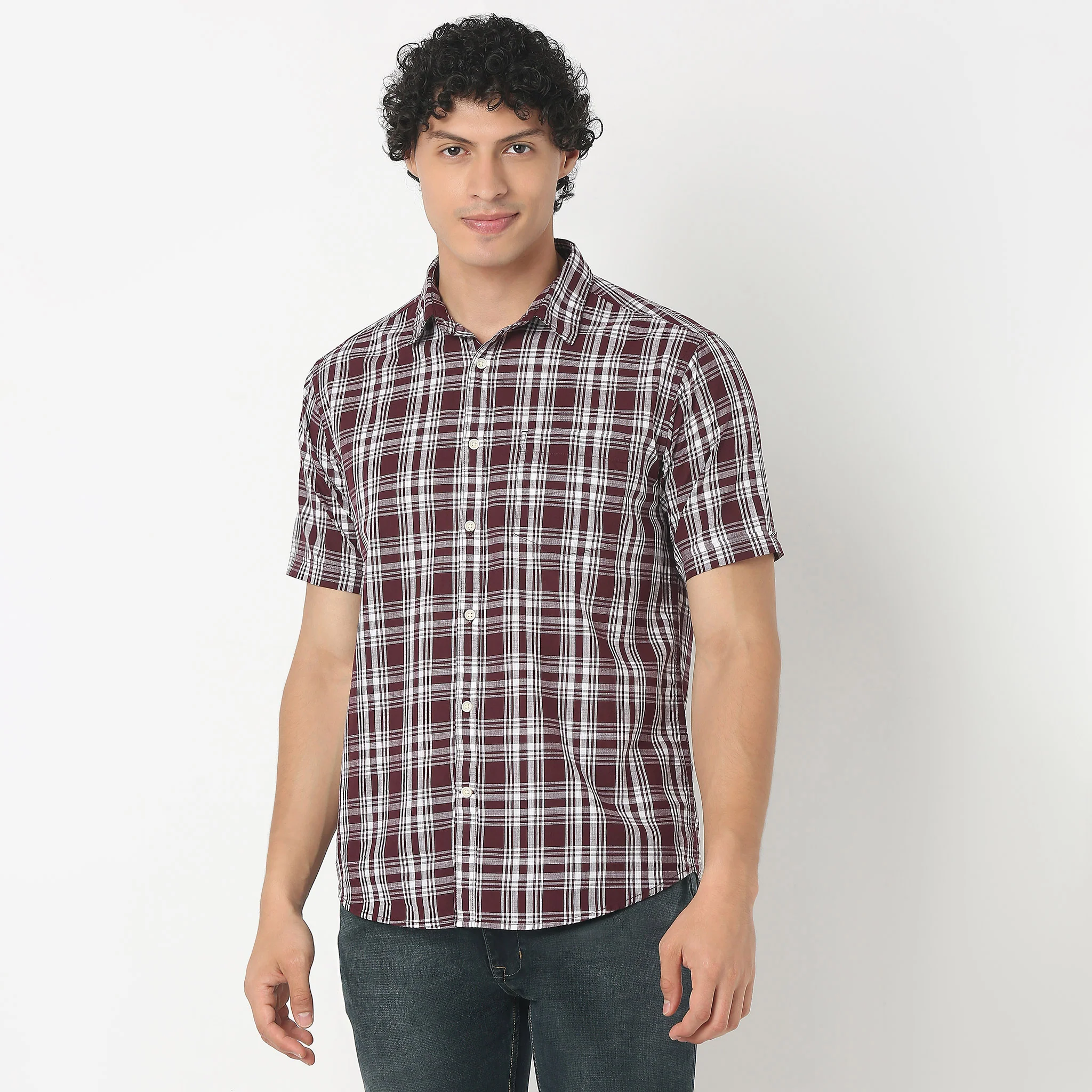 Shirt Collar Half Sleeve Checkered Country Slub Shirt - Image 2