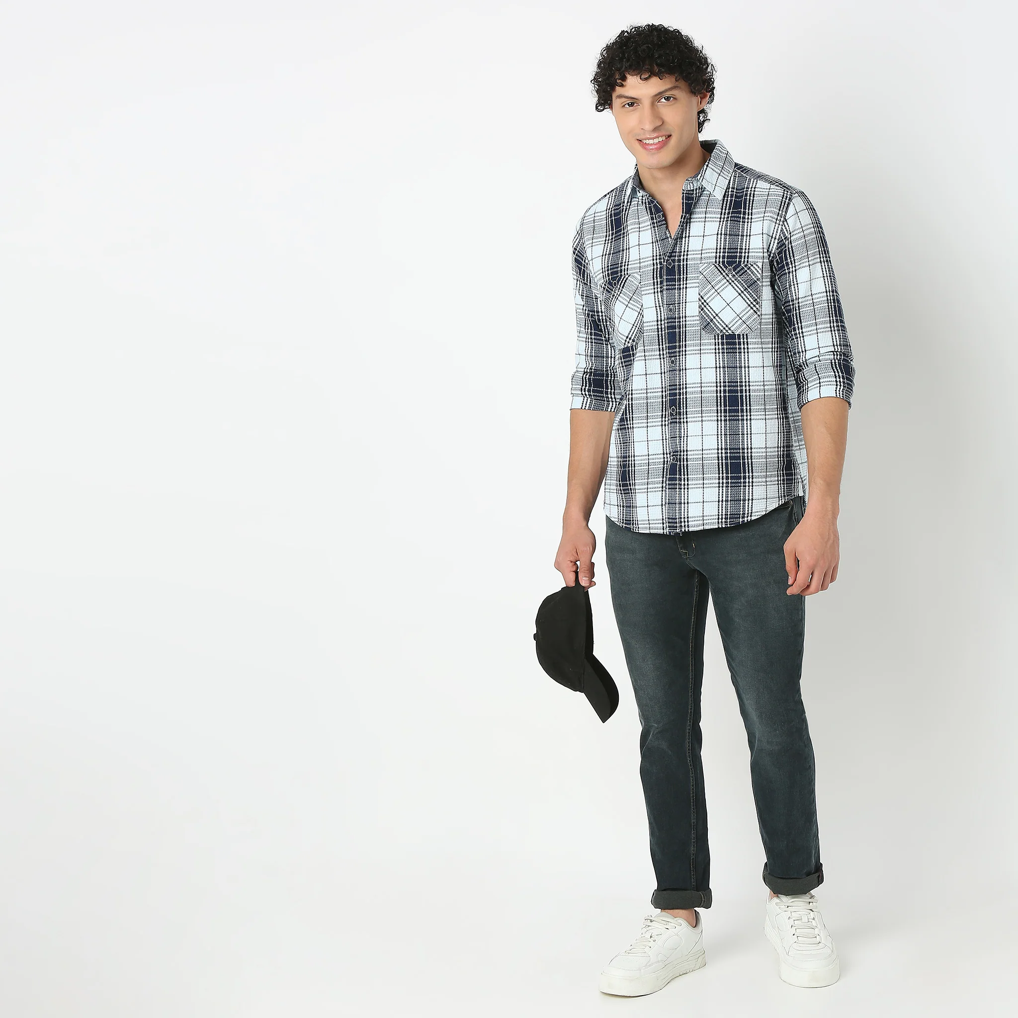 Full Sleeve Shirt Collar Checkered Cruiser Shirt With Patch Pockets