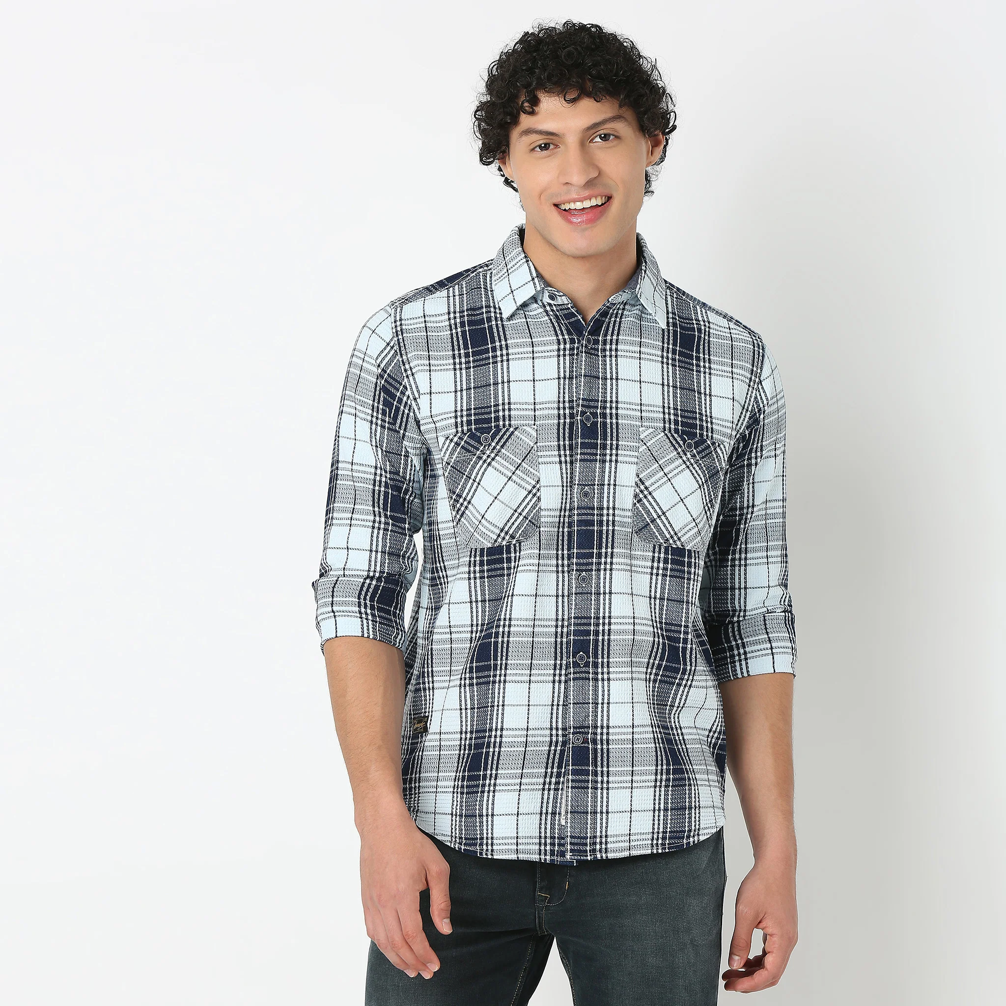 Full Sleeve Shirt Collar Checkered Cruiser Shirt With Patch Pockets - Image 2