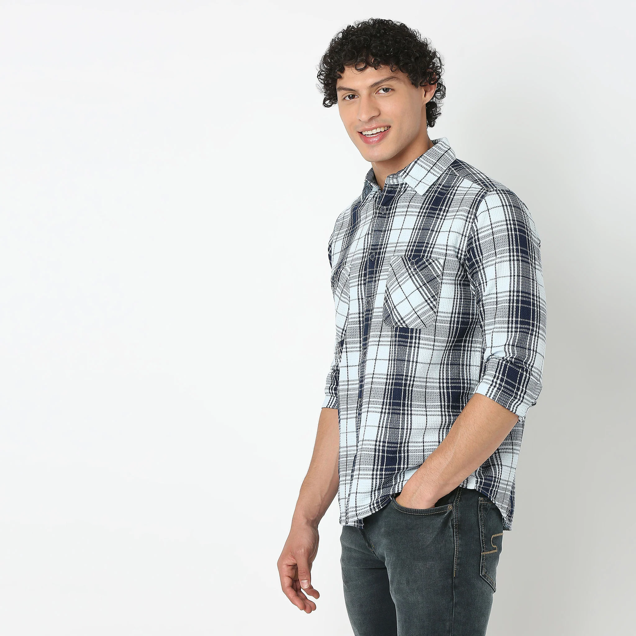 Full Sleeve Shirt Collar Checkered Cruiser Shirt With Patch Pockets - Image 5
