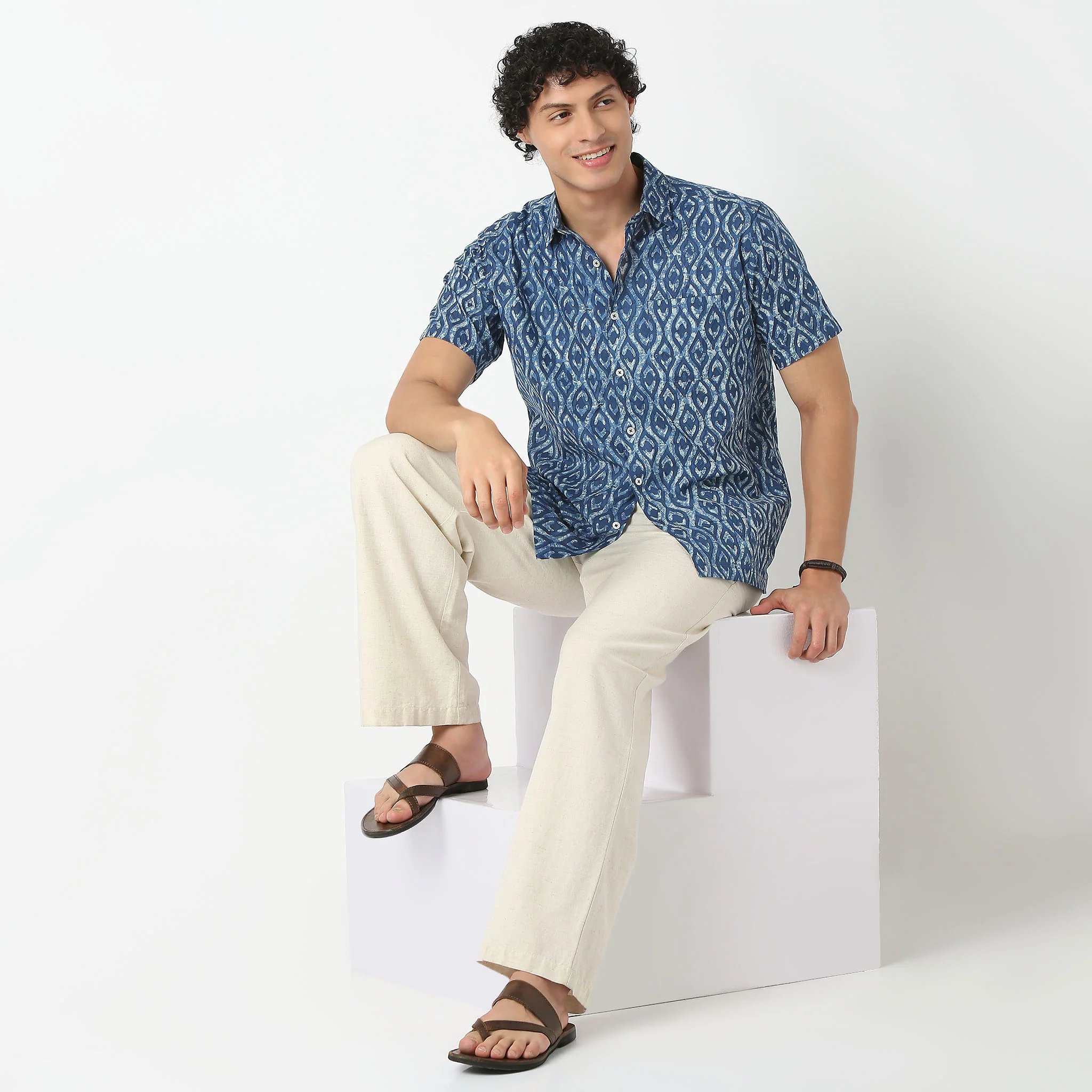 Shirt Collar Half Sleeve Block Print Shirt