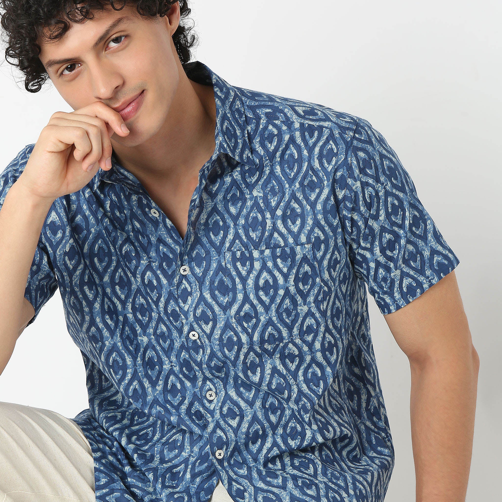 Shirt Collar Half Sleeve Block Print Shirt - Image 4