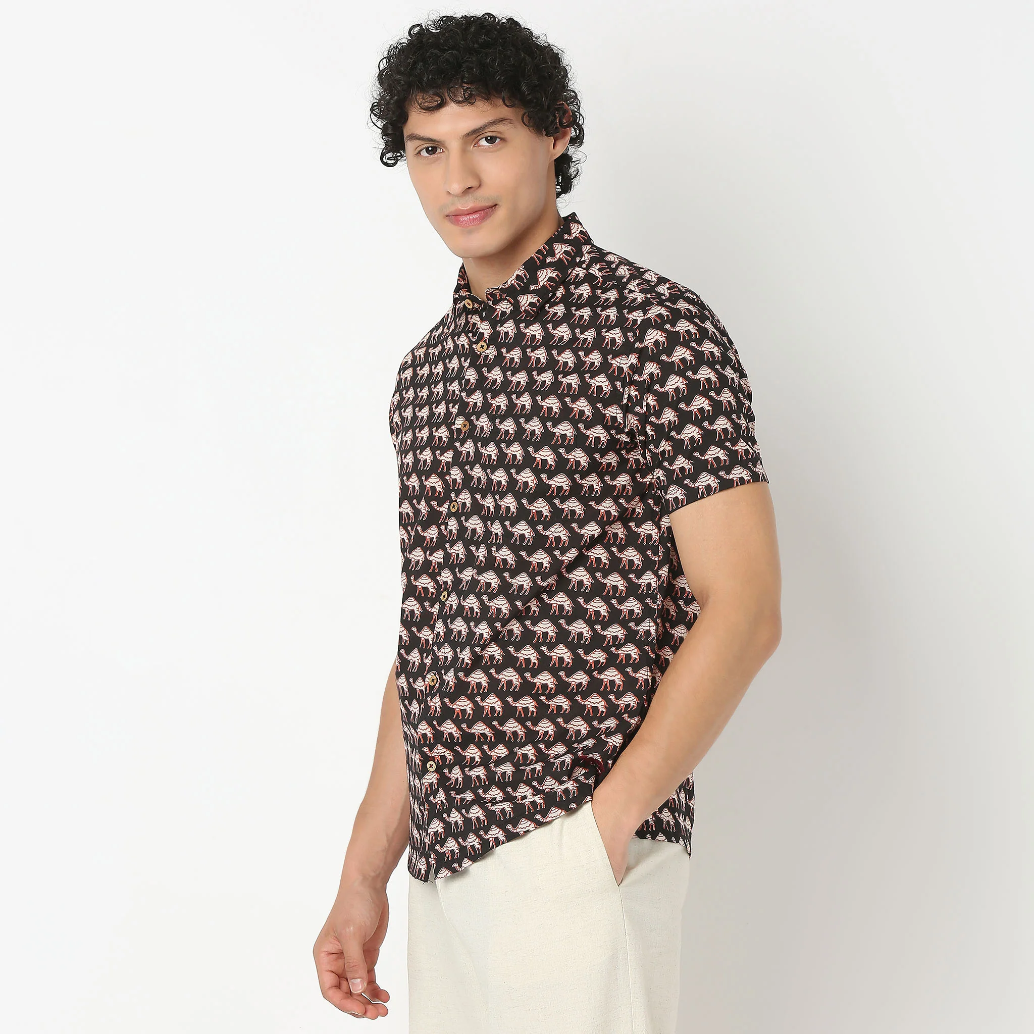 Shirt Collar Half Sleeve Block Print Shirt - Image 5