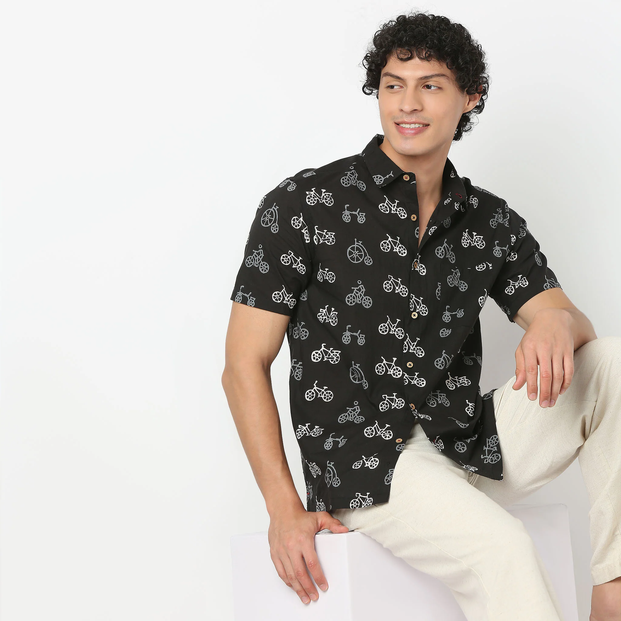 Shirt Collar Half Sleeve Block Print Shirt - Image 5