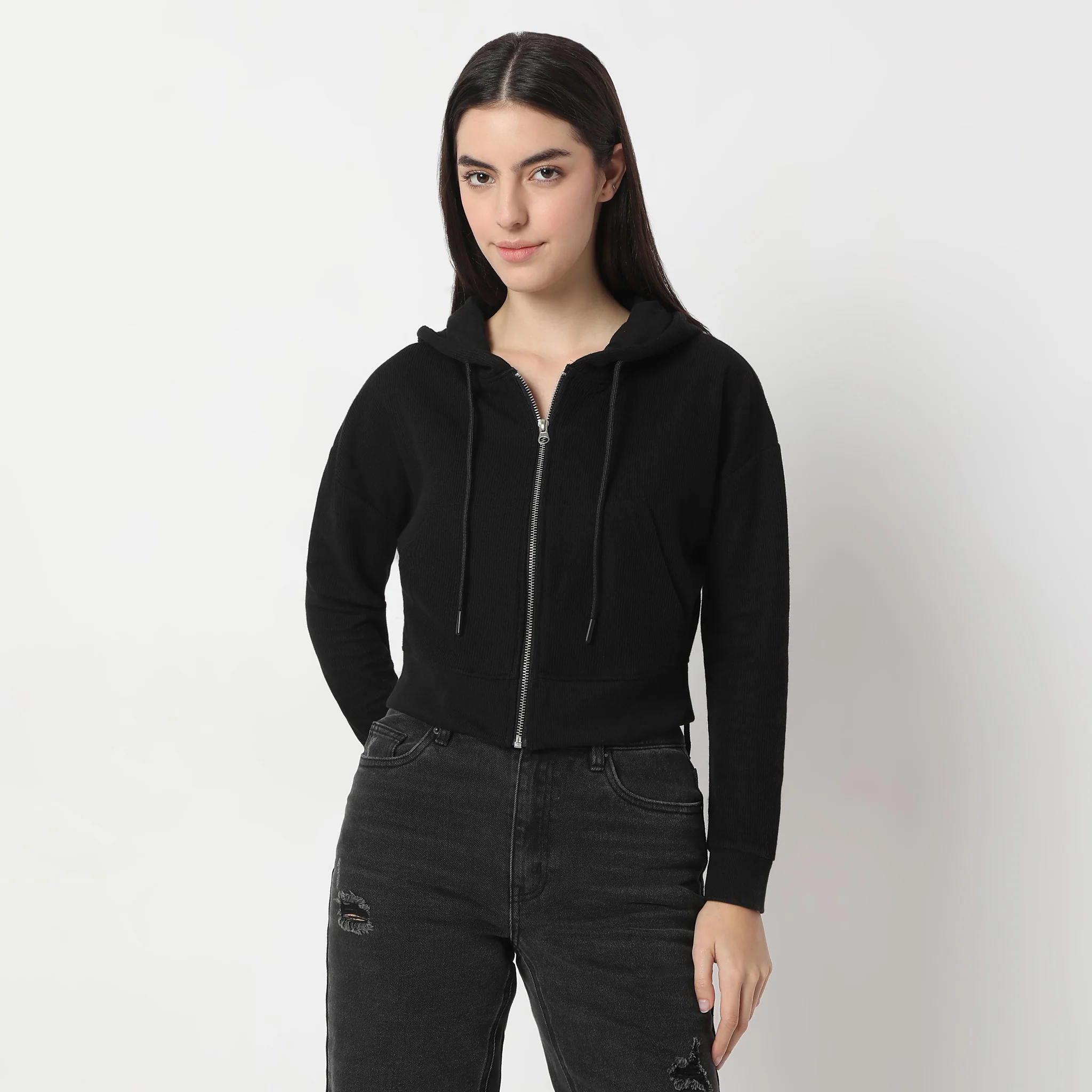Comfort Fit Full Sleeve Hoodie Pattern With Full Sleeve Crop Sweatshirt - Image 2
