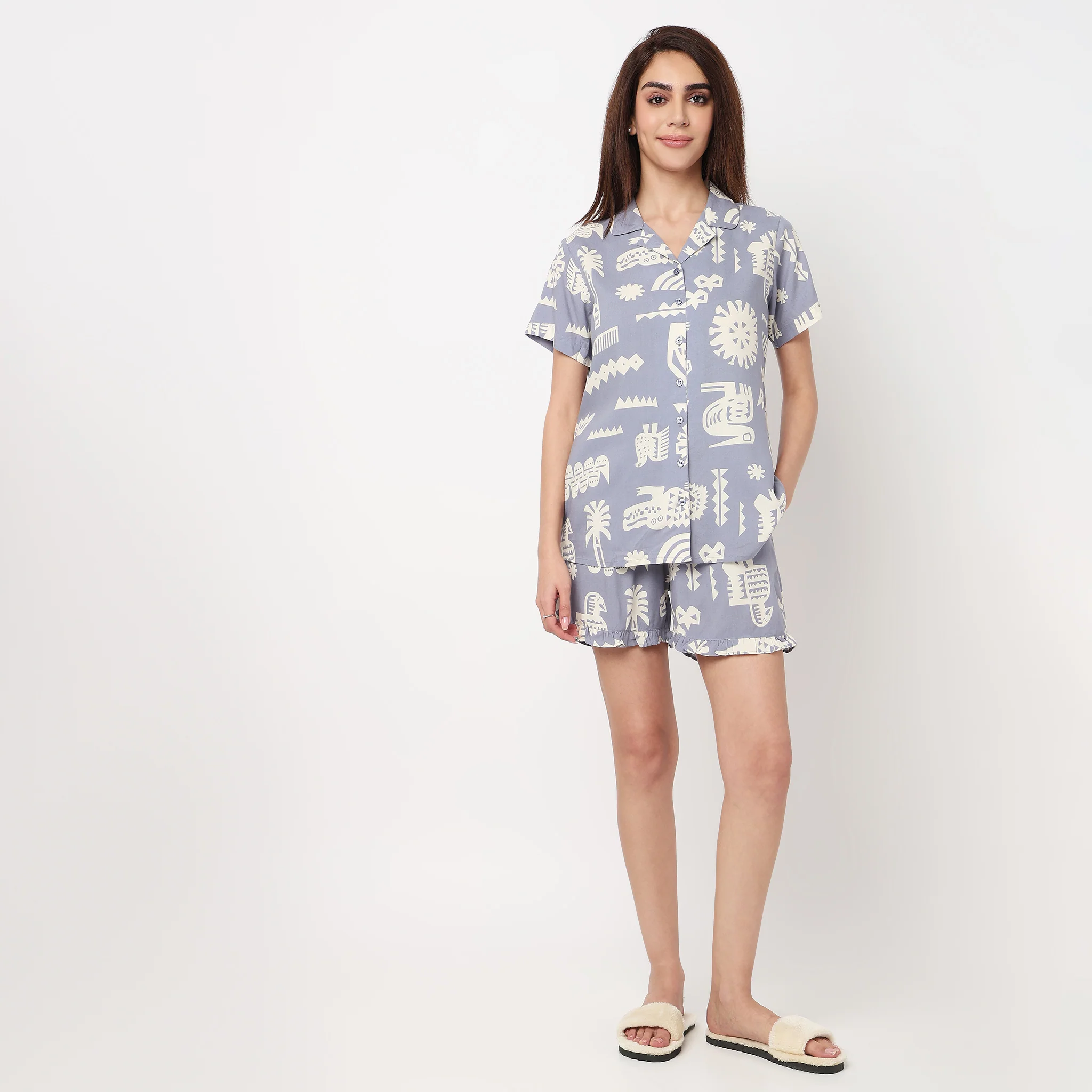Cotto Printed Shirt with Short Sleepwear Sets - Image 2