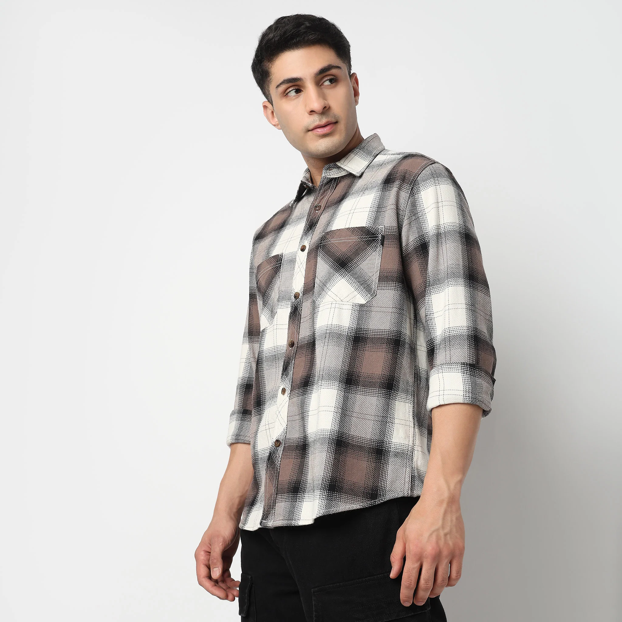 Cotton Double Pocket Checkered Lumber Jack Shirt - Image 5