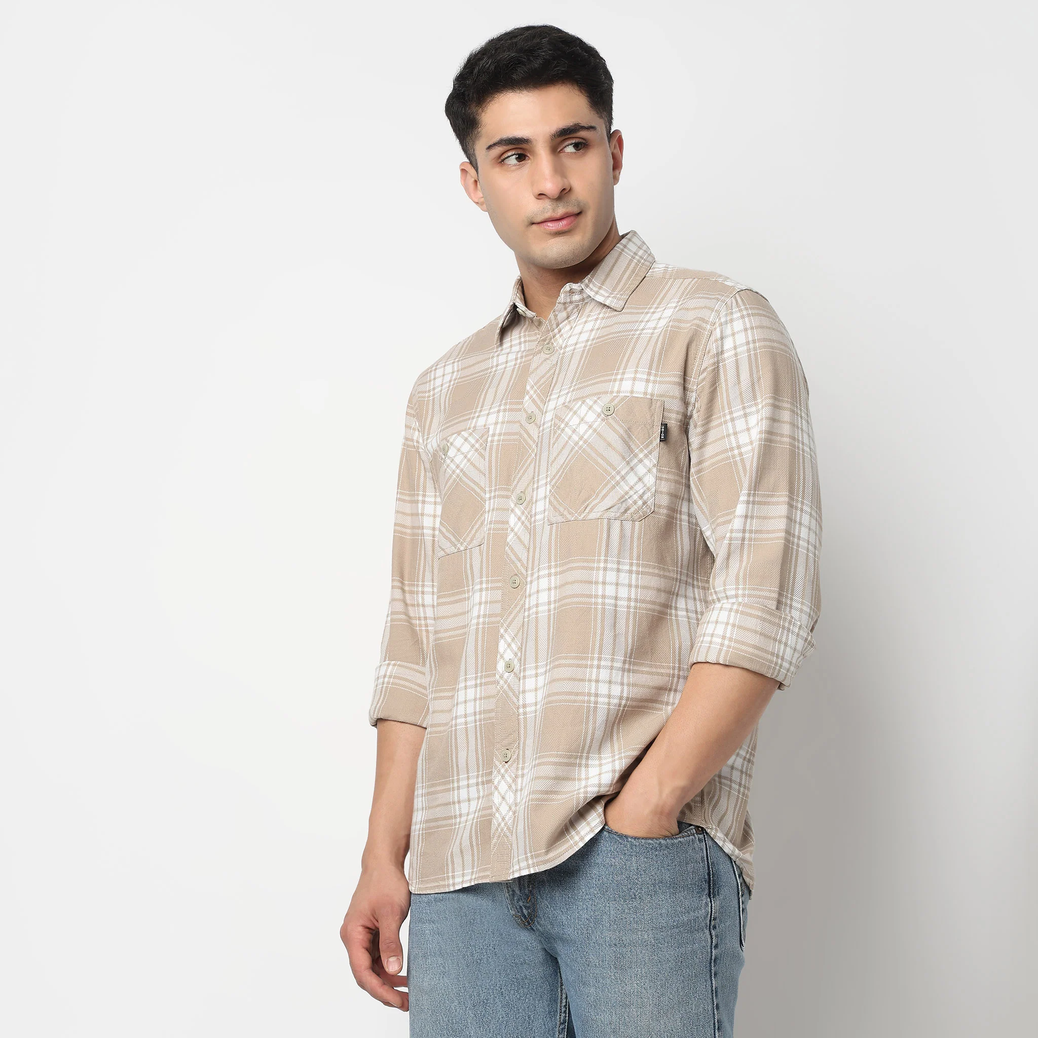 Cotton Double Pocket Checkered Lumber Jack Shirt - Image 5