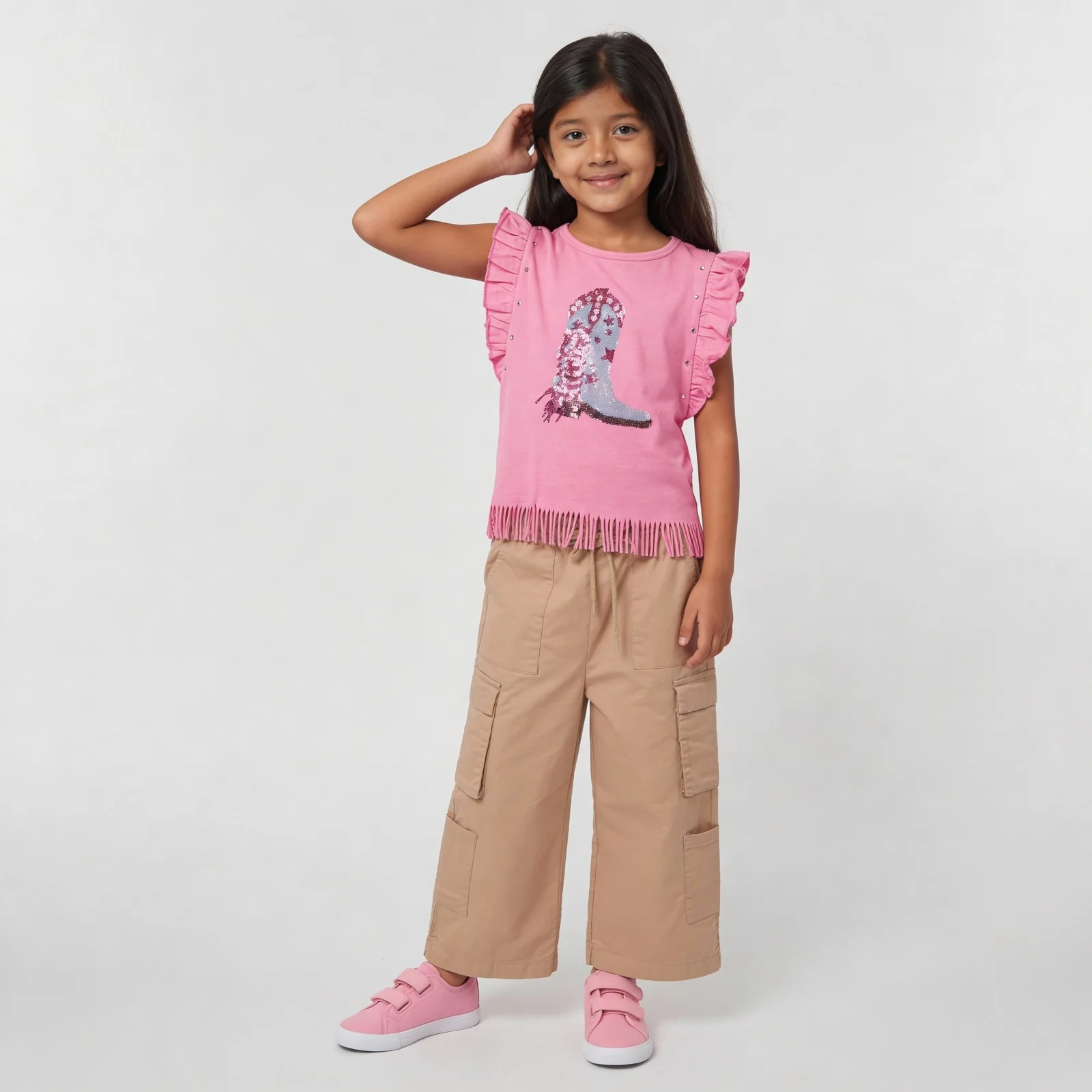 Girls Embellished Ruffle Sleeve T-Shirt
