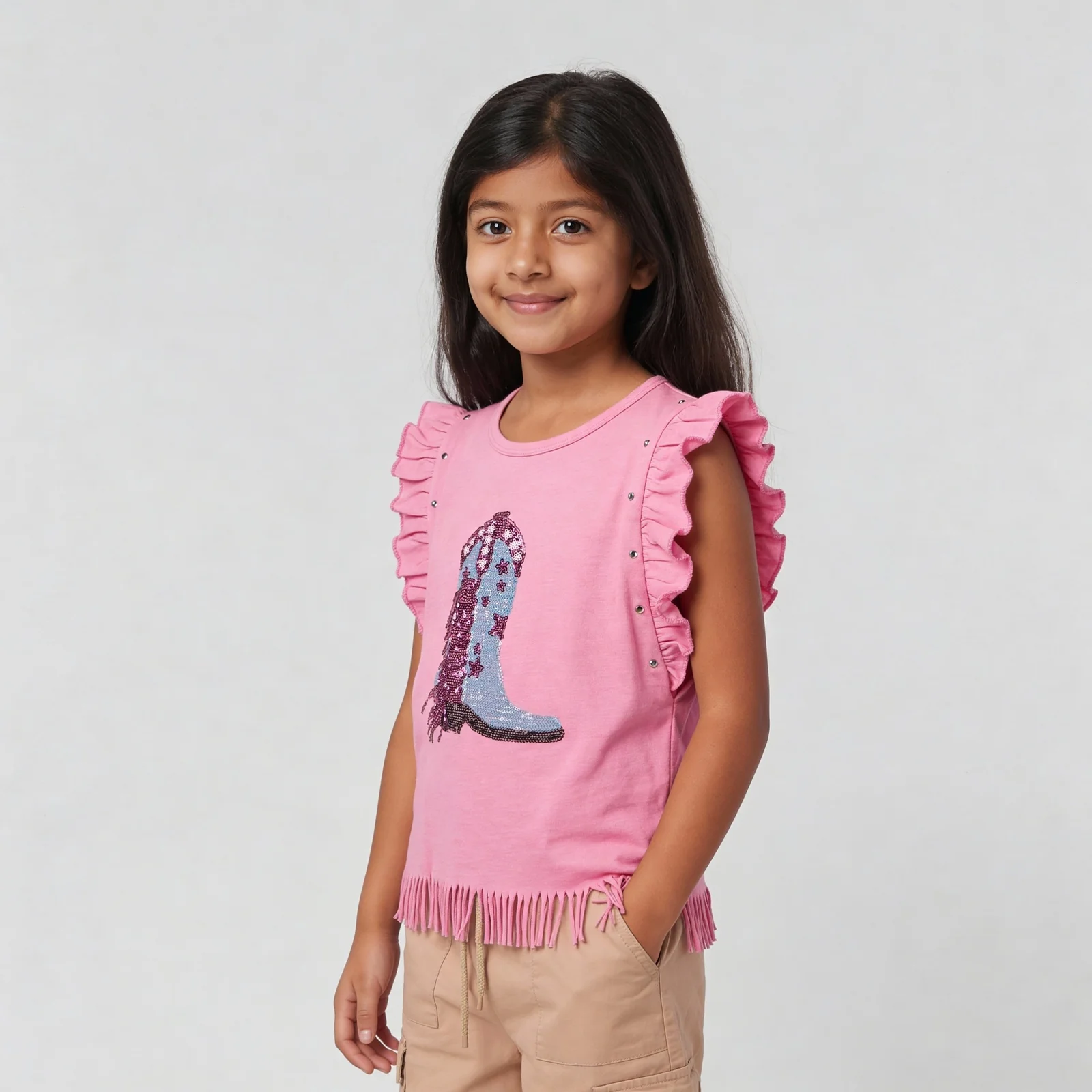Girls Embellished Ruffle Sleeve T-Shirt - Image 4