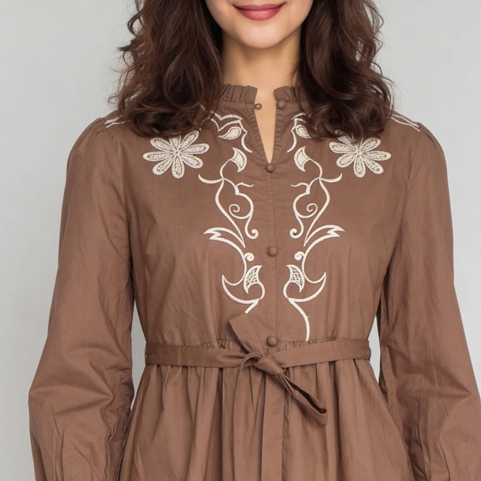 Embroidered Band Neck Flare Fit Dress - Image 4
