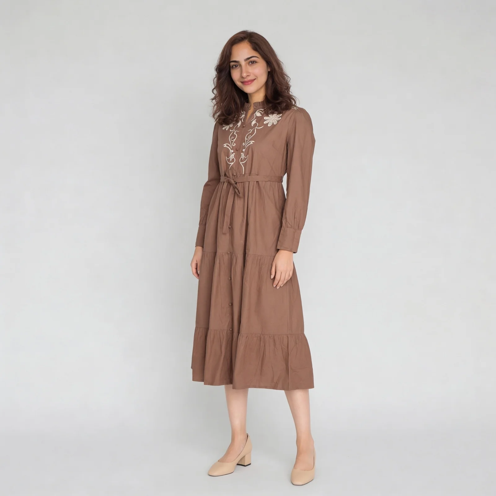 Embroidered Band Neck Flare Fit Dress - Image 5