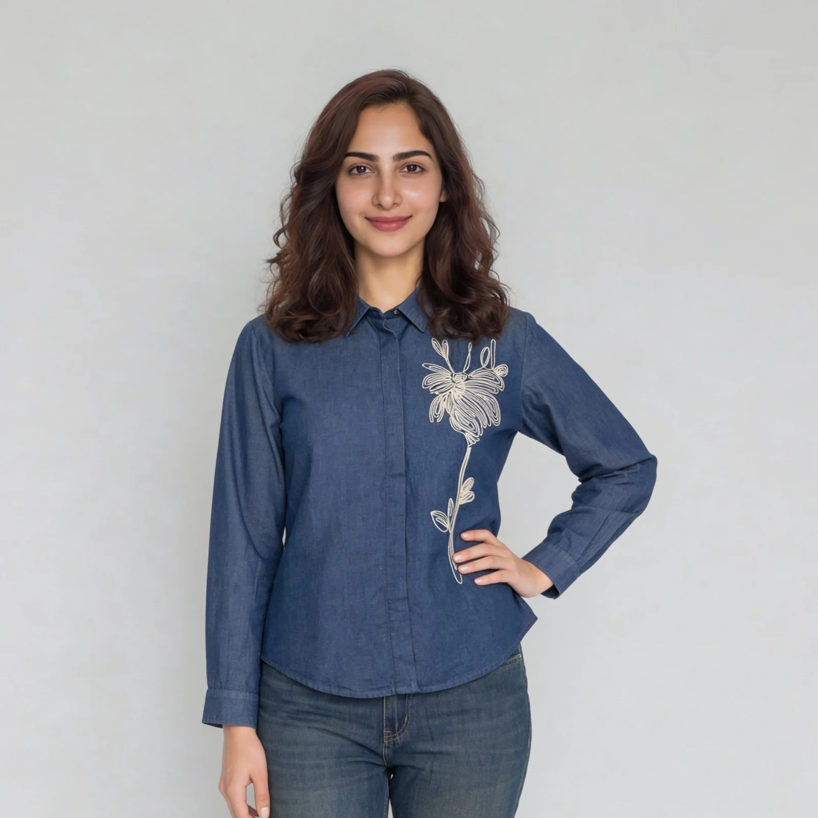 Cotton Embroidered Full Sleeve Shirt - Image 2