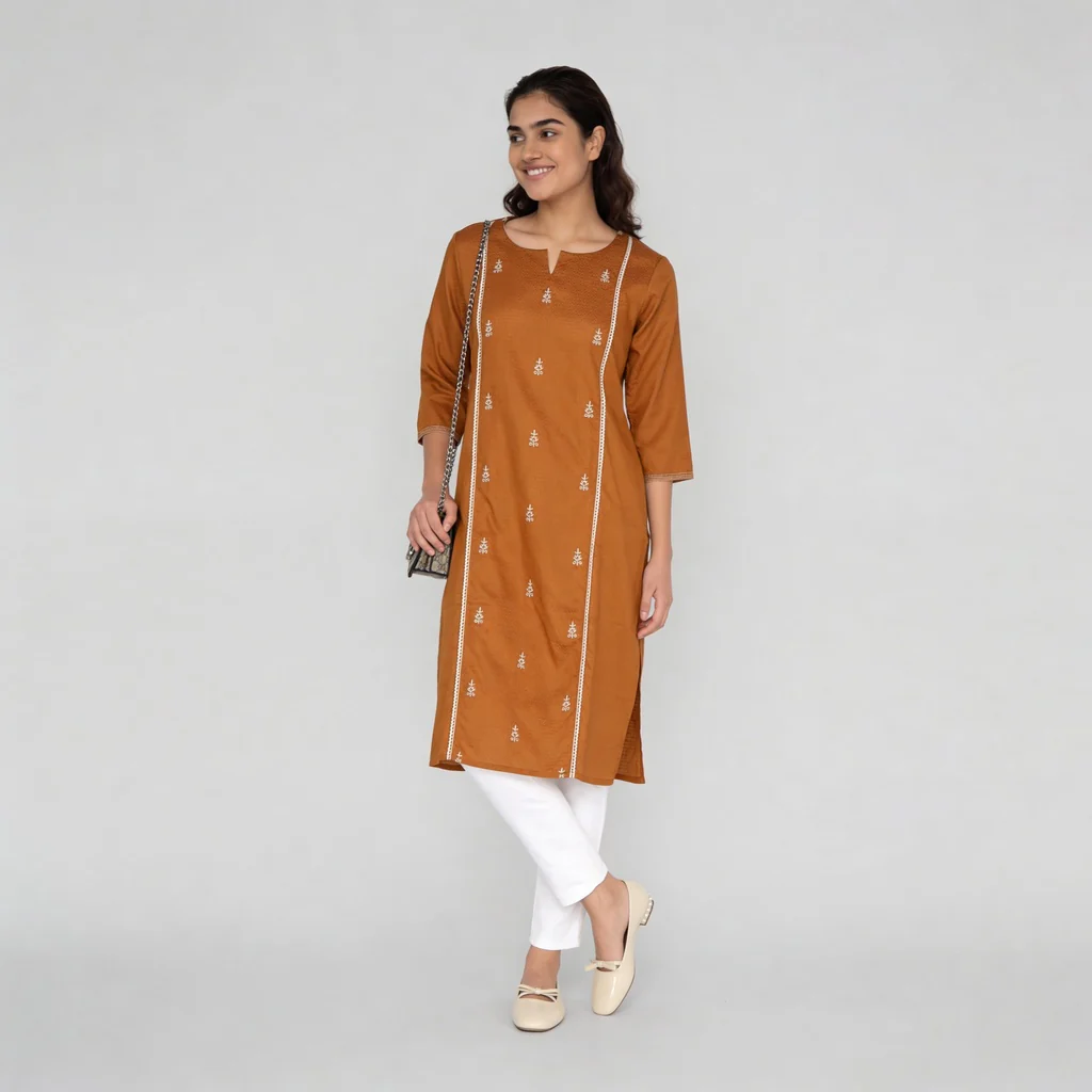 Cotton Embroidered Straight Kurta