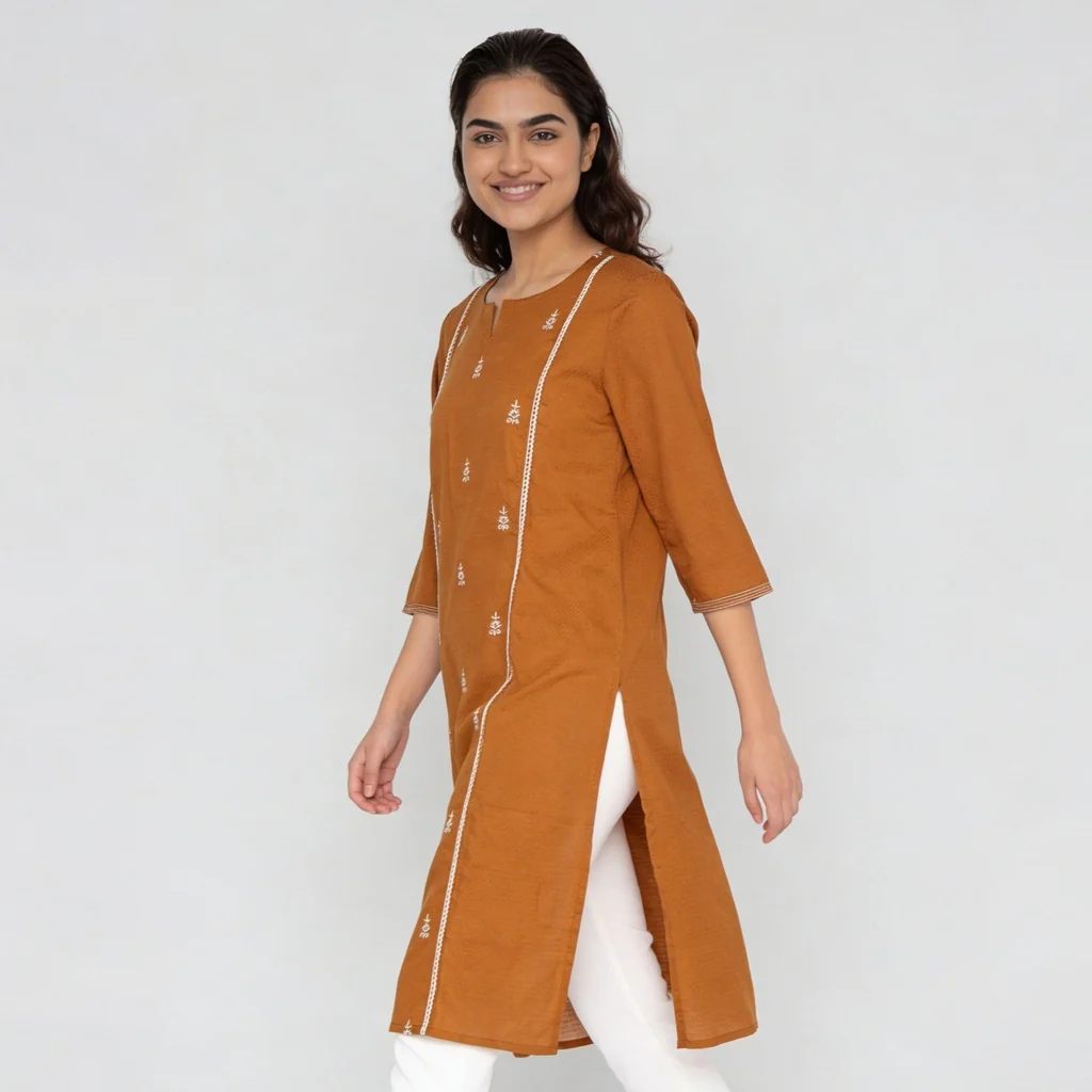 Cotton Embroidered Straight Kurta - Image 5