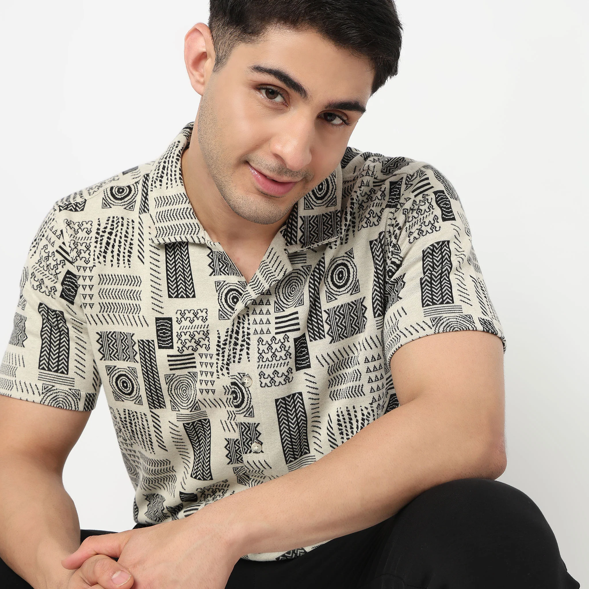 Cotton Ethnic Camp Collar Shirt With Tribal Print - Image 4