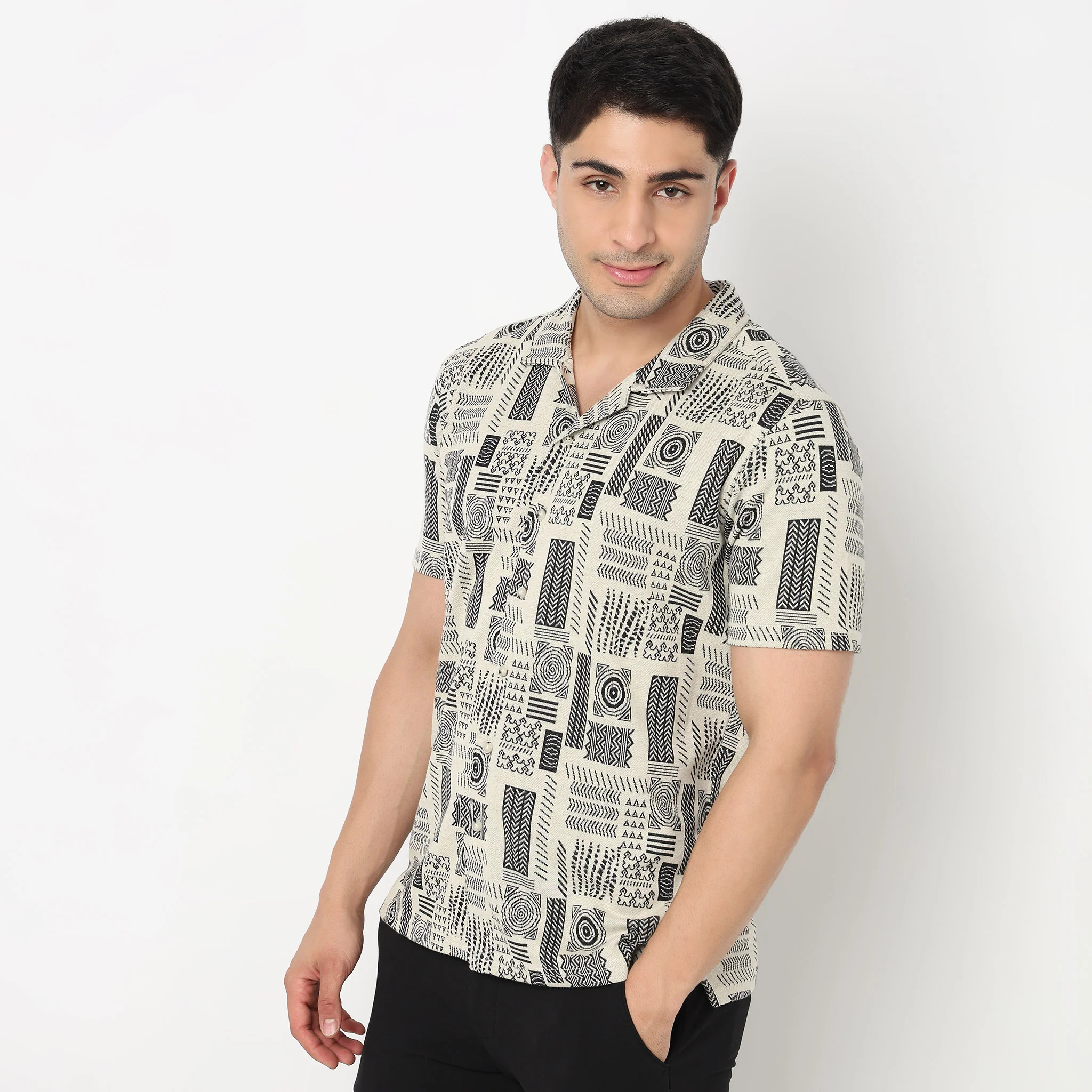 Cotton Ethnic Camp Collar Shirt With Tribal Print - Image 5