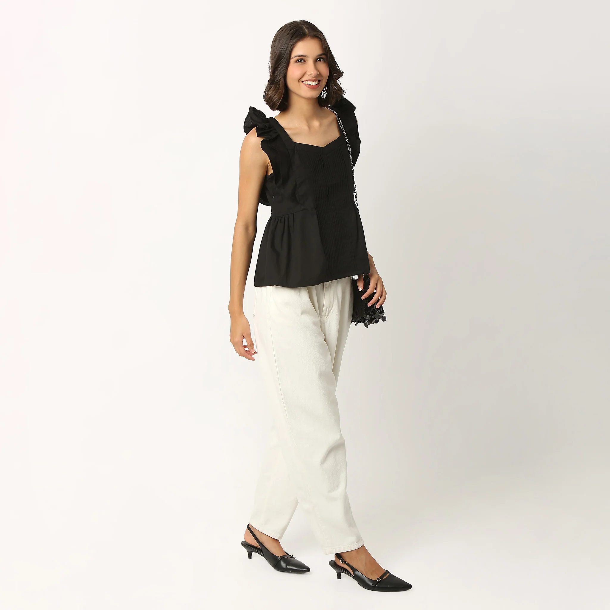 Cotton Ruffle Sleeve Top