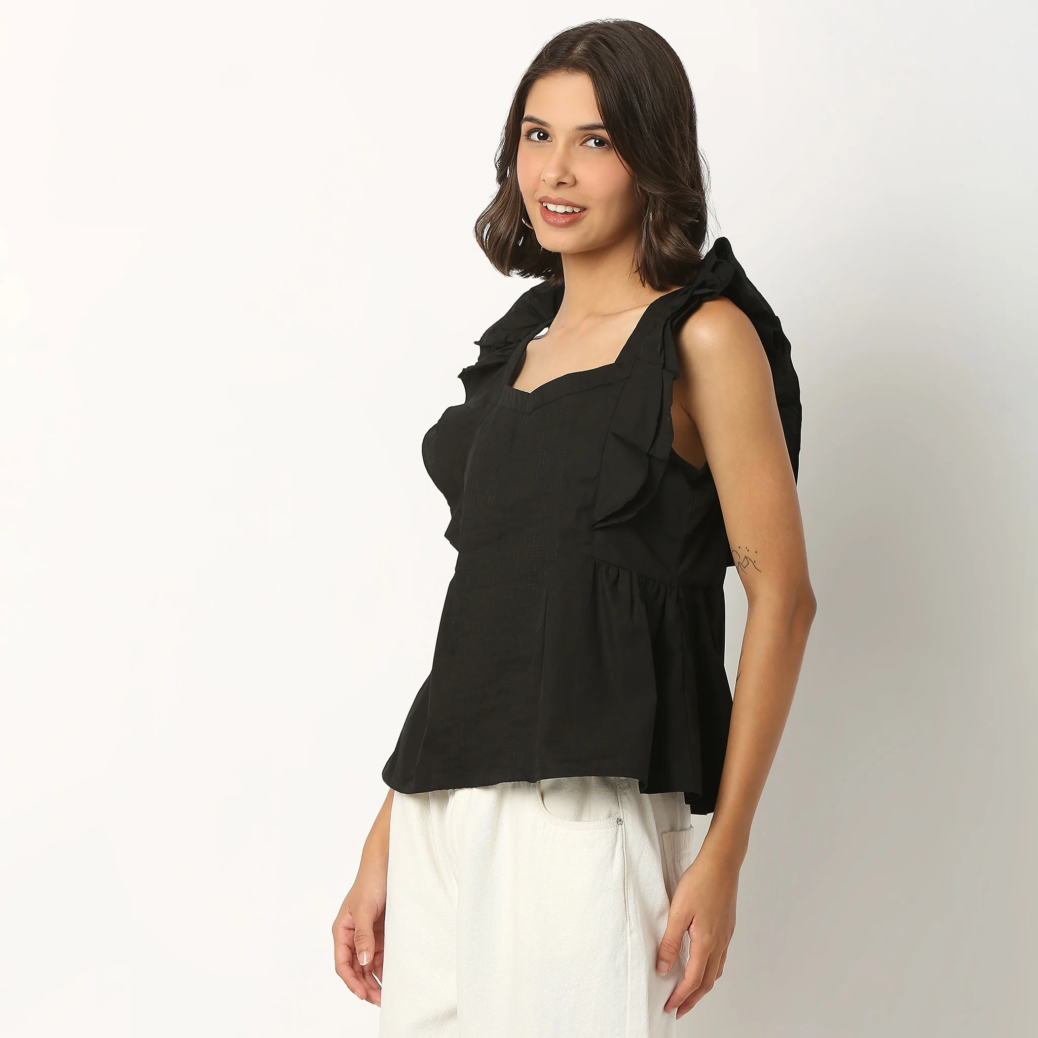 Cotton Ruffle Sleeve Top - Image 5
