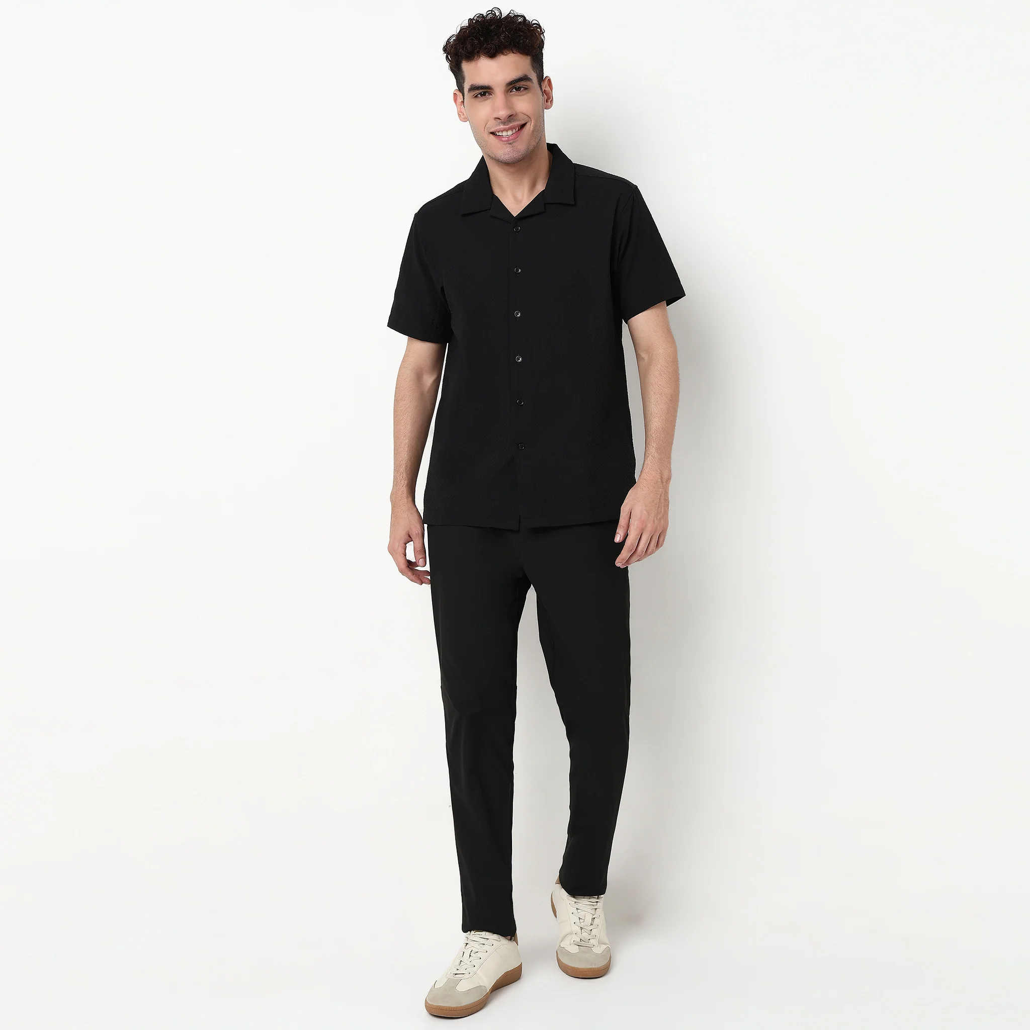 Cotton Structured Camp Collar Shirt