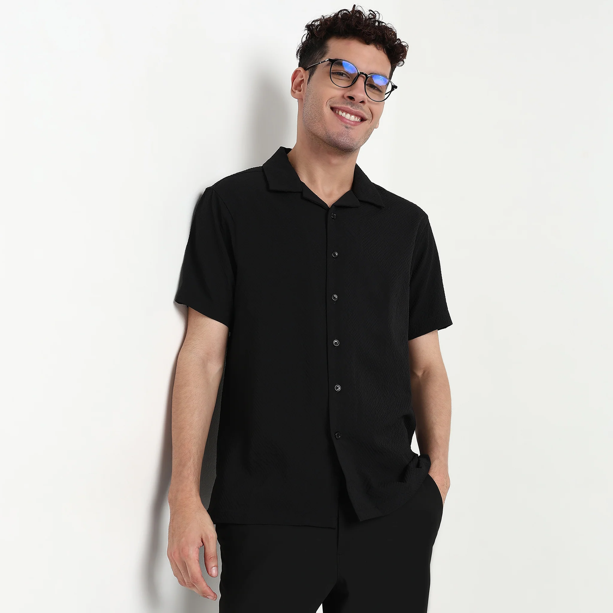 Cotton Structured Camp Collar Shirt - Image 2