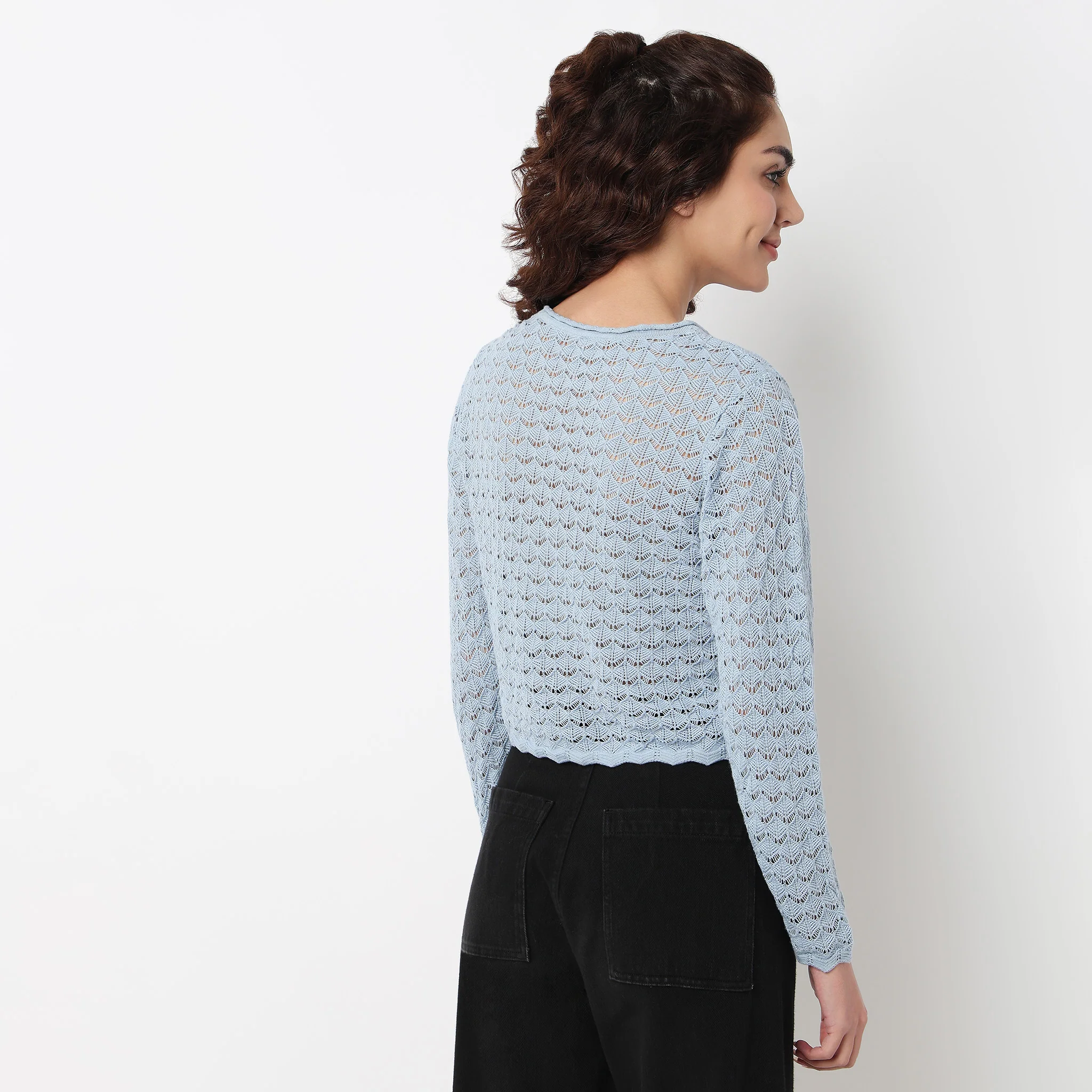 Cotton Full Sleeve Flatknit Top - Image 3