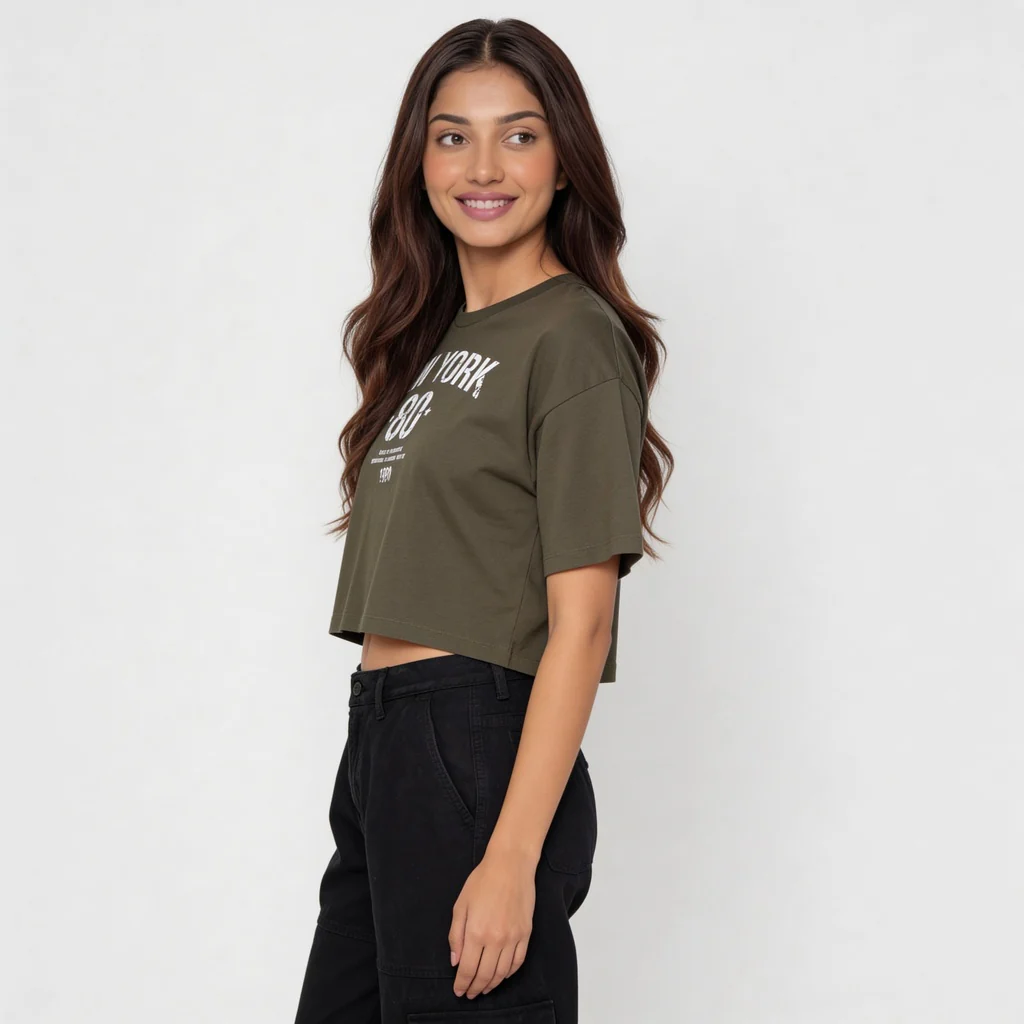 Cotton Graphic Boxy Fit Crop T-Shirt - Image 5