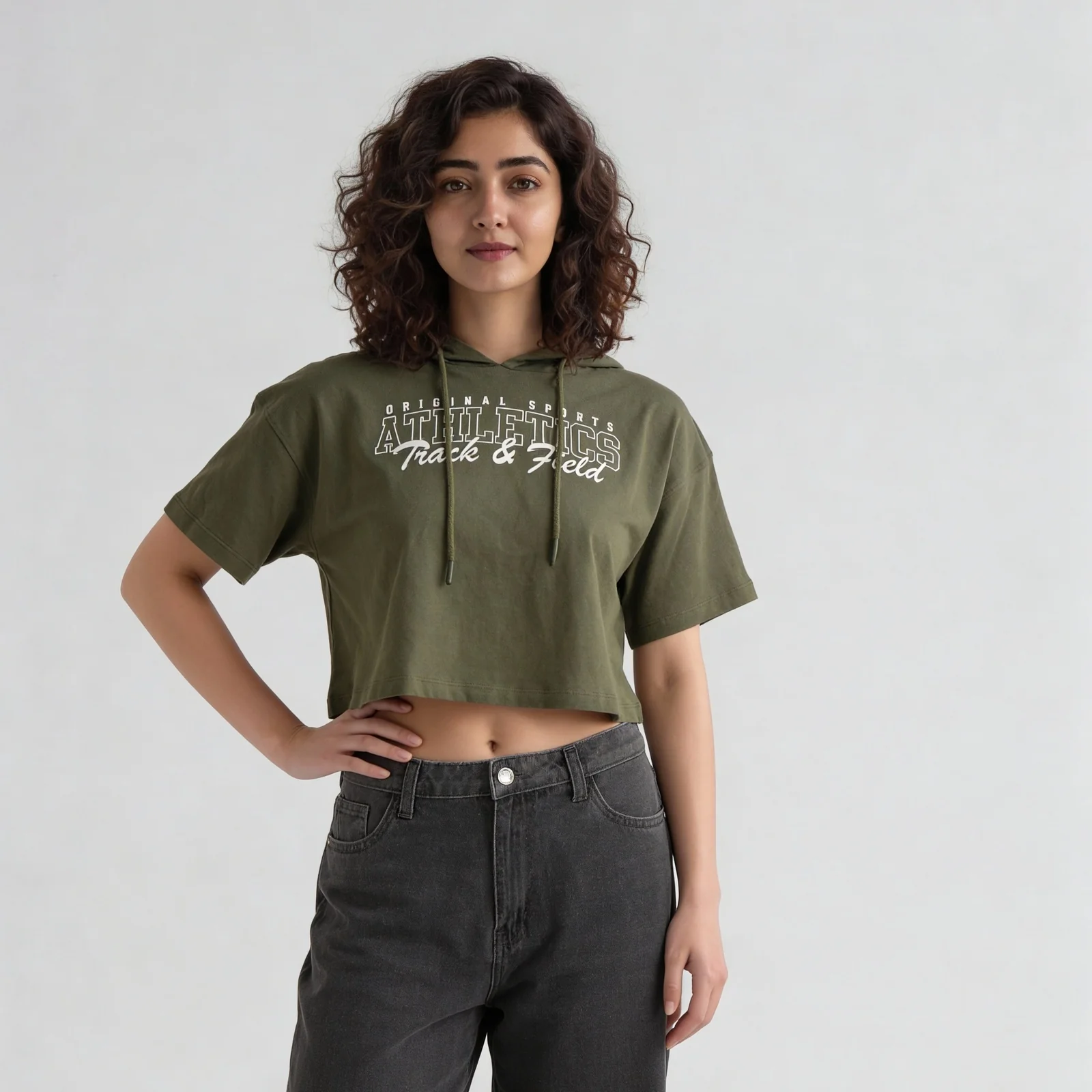 Graphic Hoodie Cropped T-Shirt - Image 2
