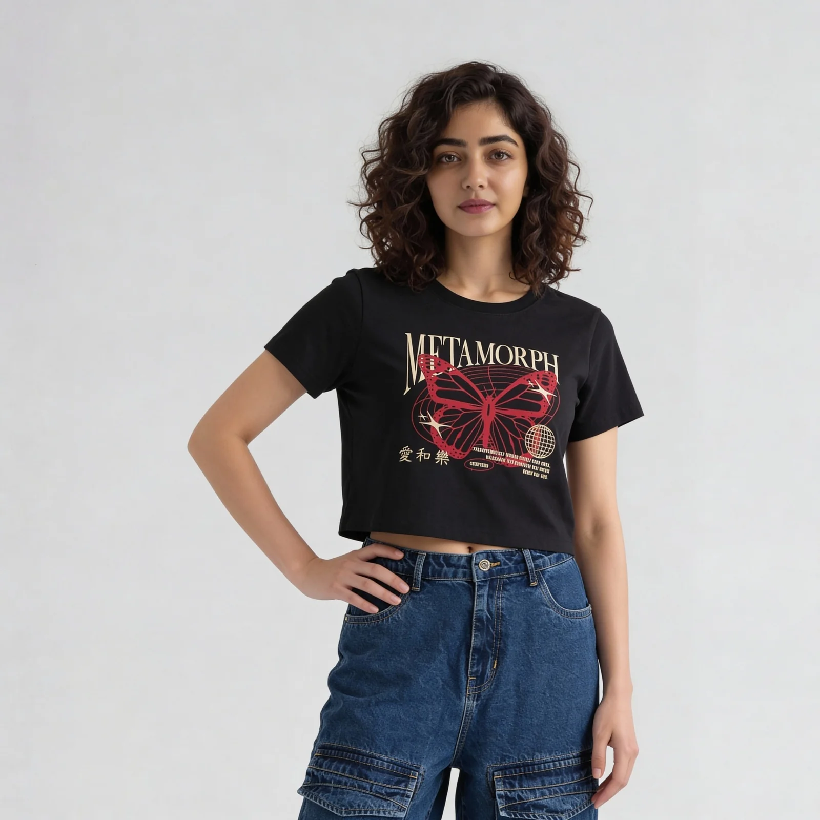 Graphic Crew Neck Cropped T-Shirt - Image 2