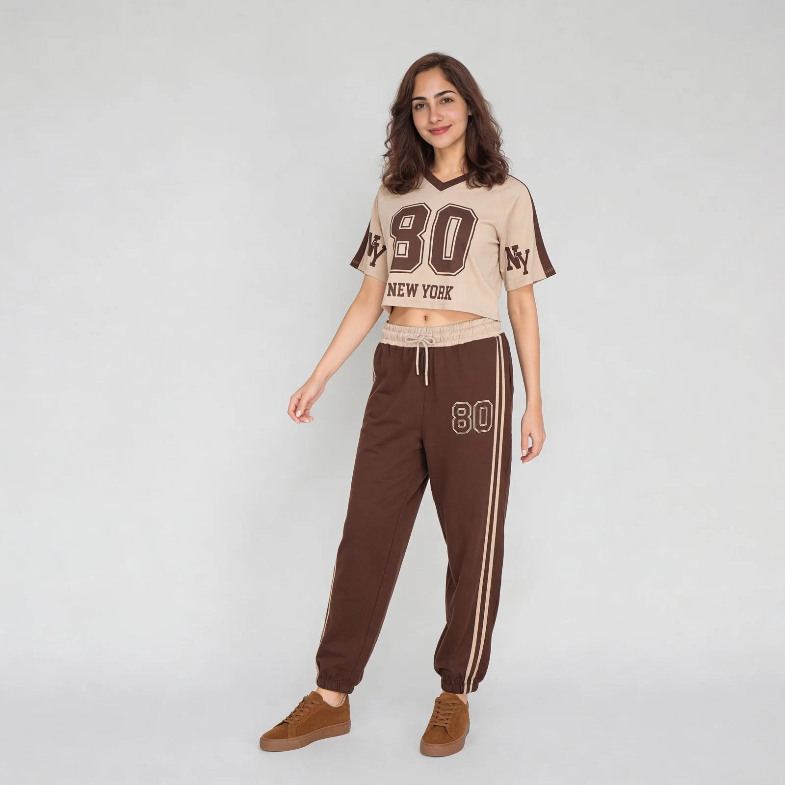Cotton Graphic V-Neck Crop T-Shirt
