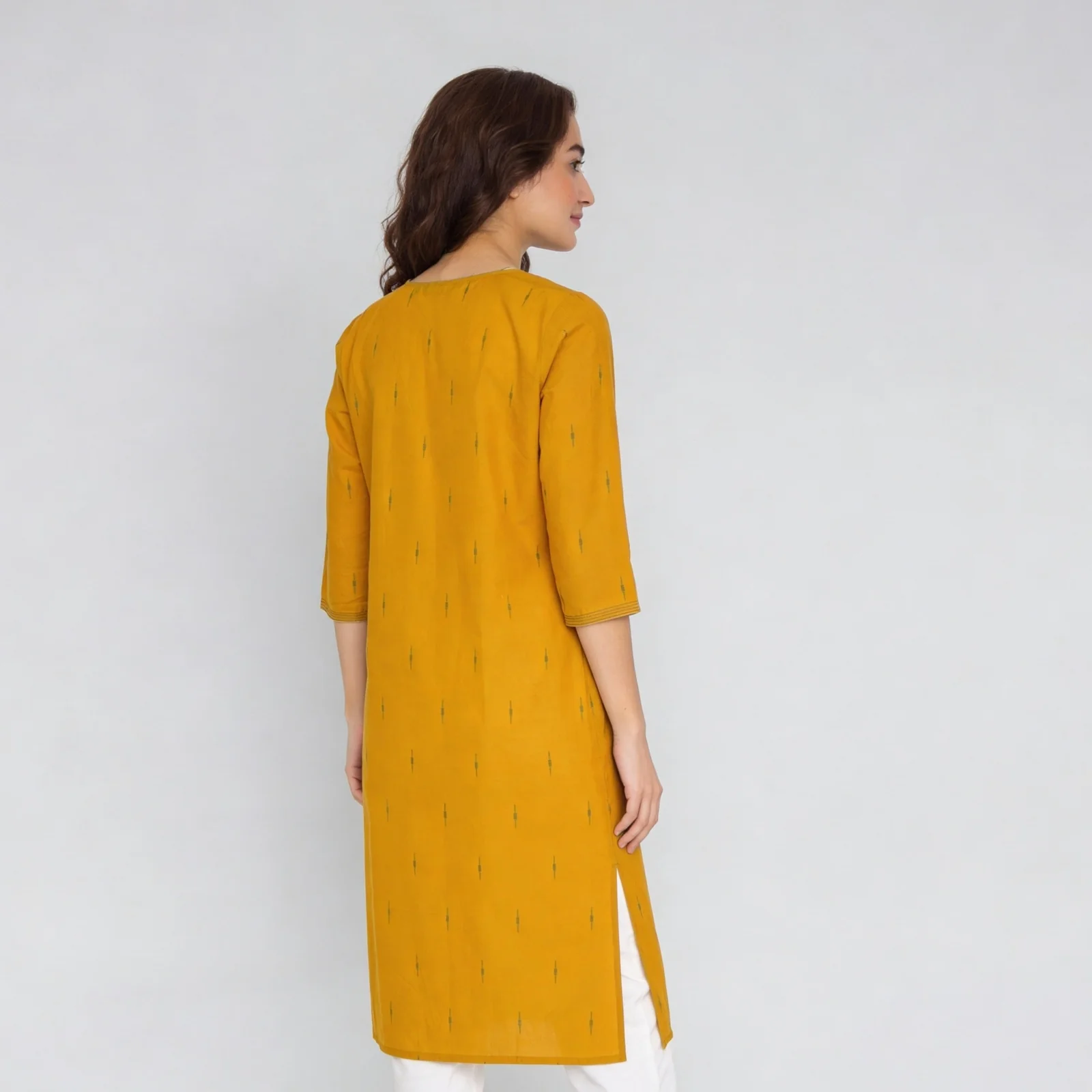 Jacquard V-Neck Long Kurta - Image 3