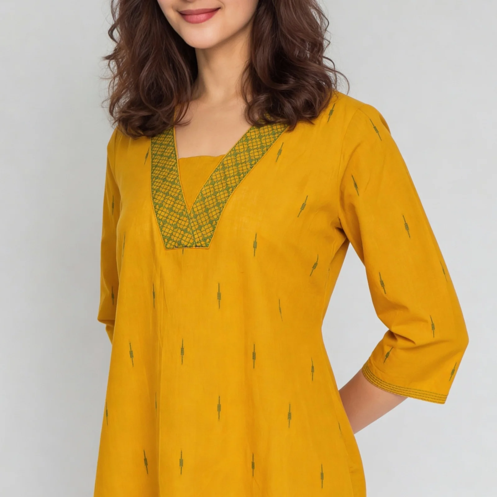 Jacquard V-Neck Long Kurta - Image 4