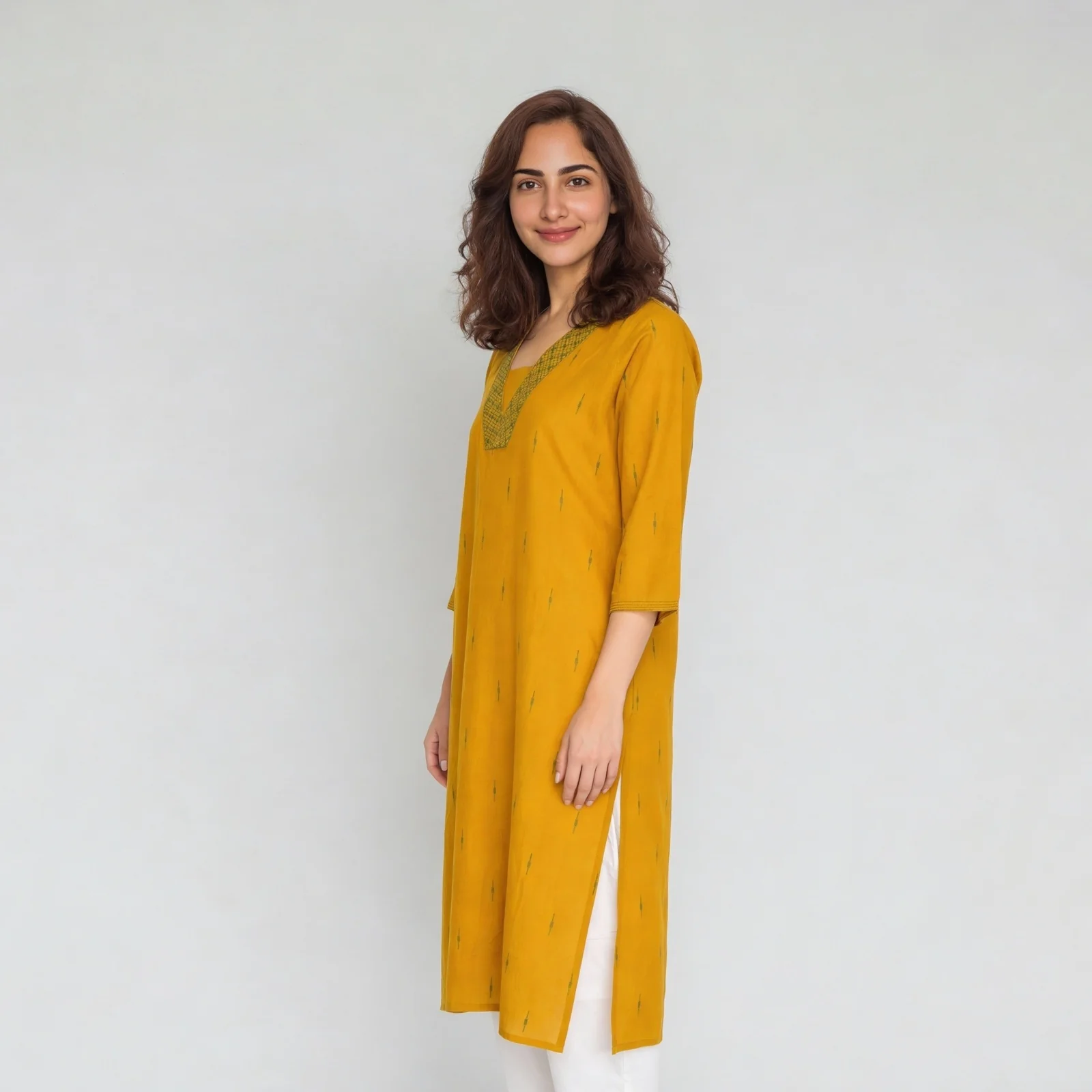 Jacquard V-Neck Long Kurta - Image 5