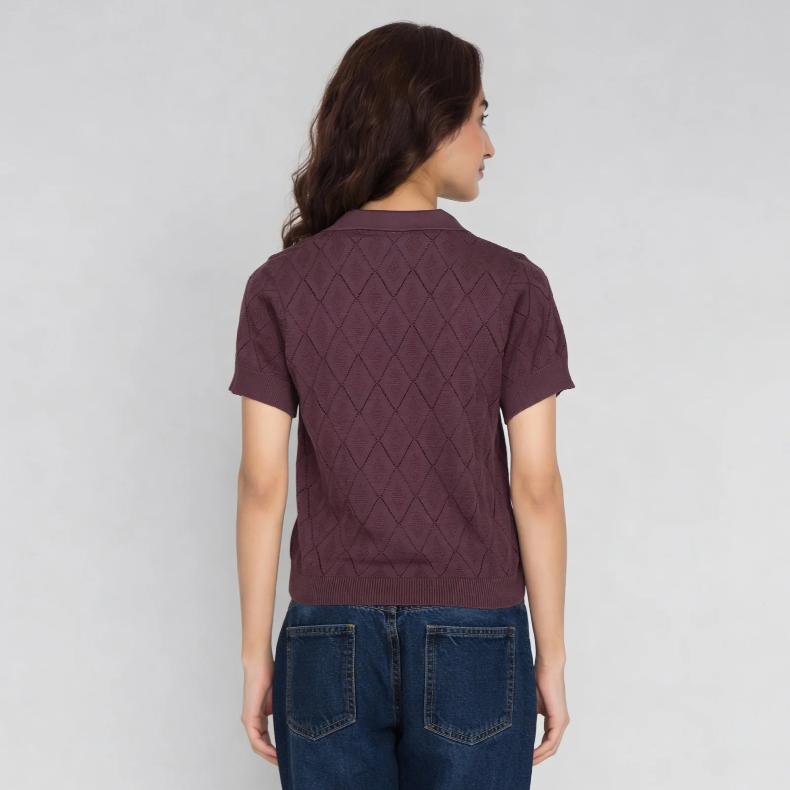 Cotton Knitted Crop Polo Neck T-Shirt - Image 3