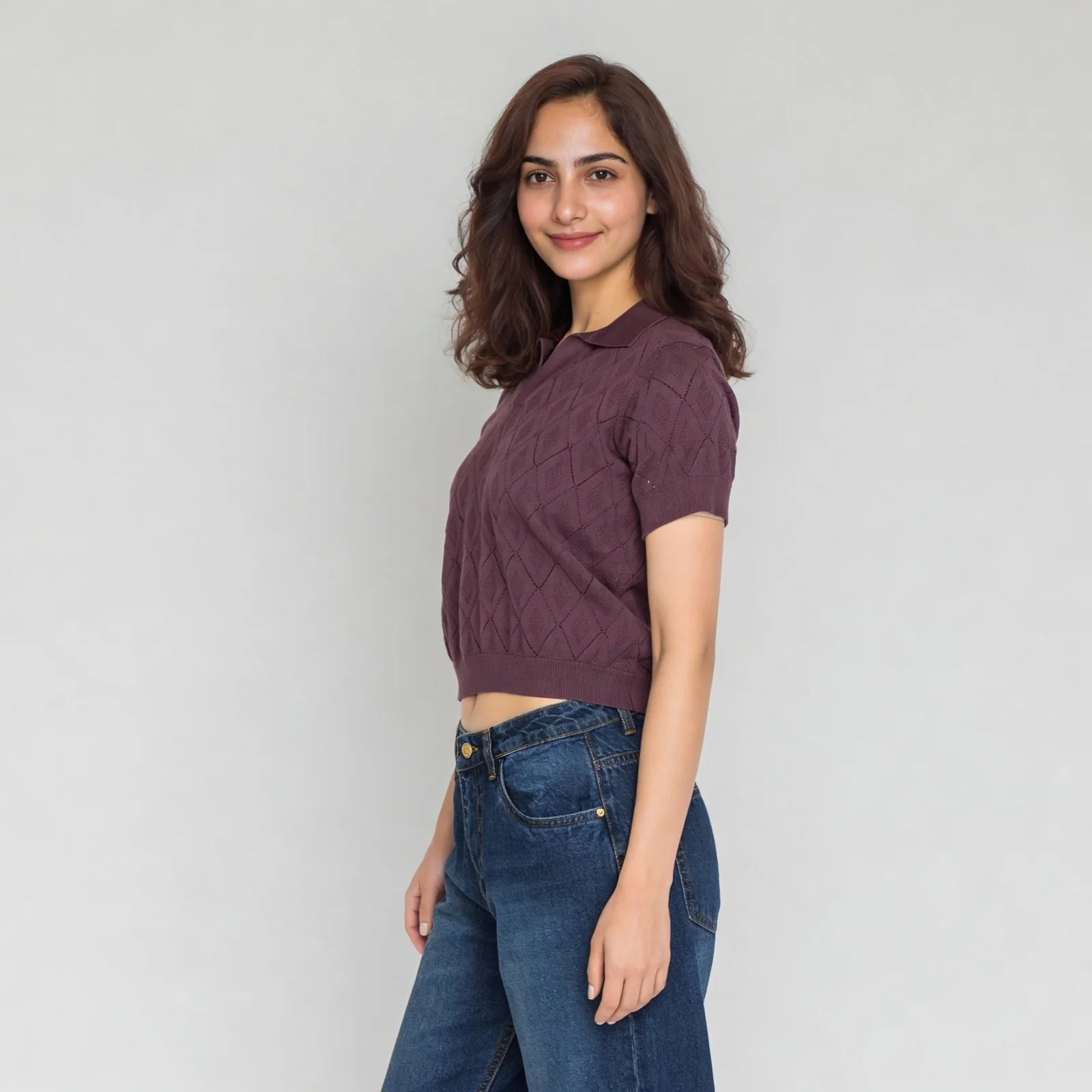 Cotton Knitted Crop Polo Neck T-Shirt - Image 5