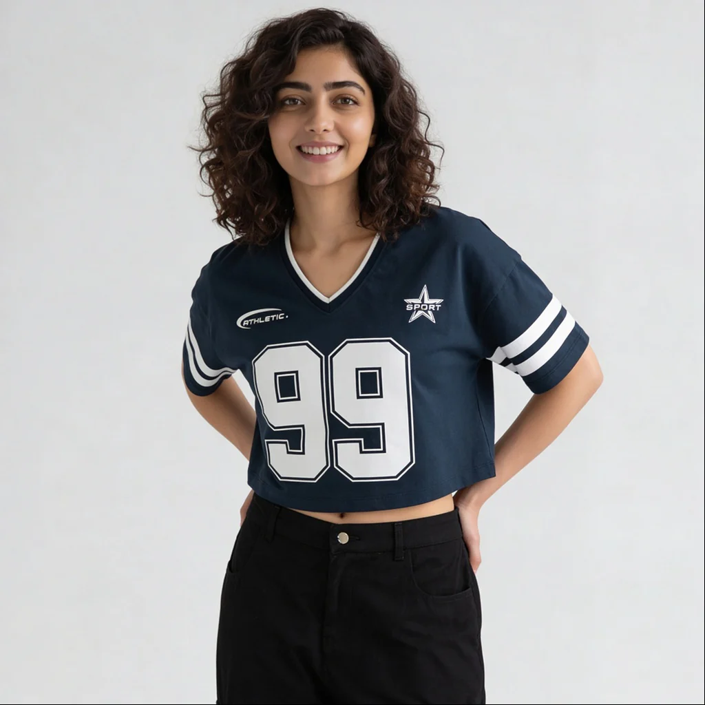 Cotton Knitted Graphic Crop T-Shirt - Image 2