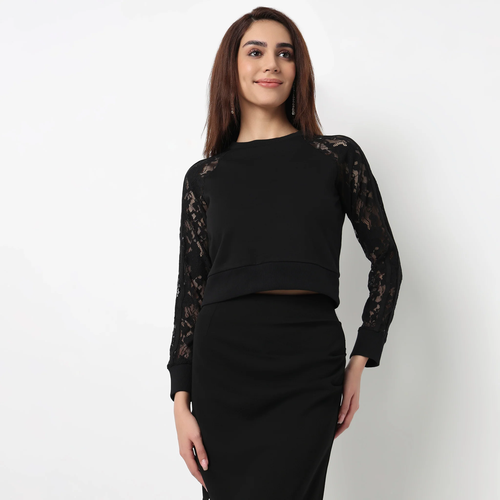 Cotton Lace Sleeve T-Shirt - Image 2