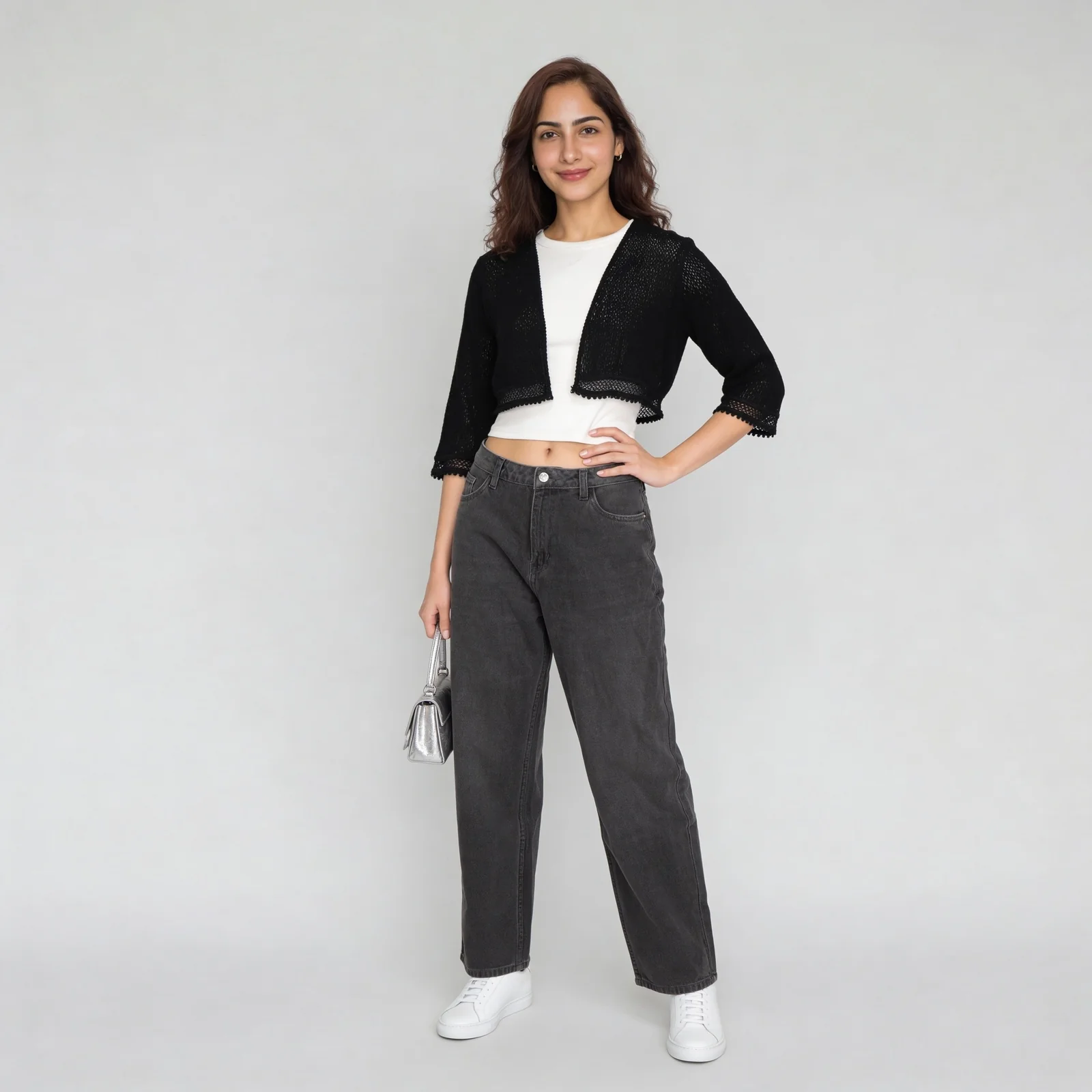 Cotton Boxy Fit Cropped Lace Shrug