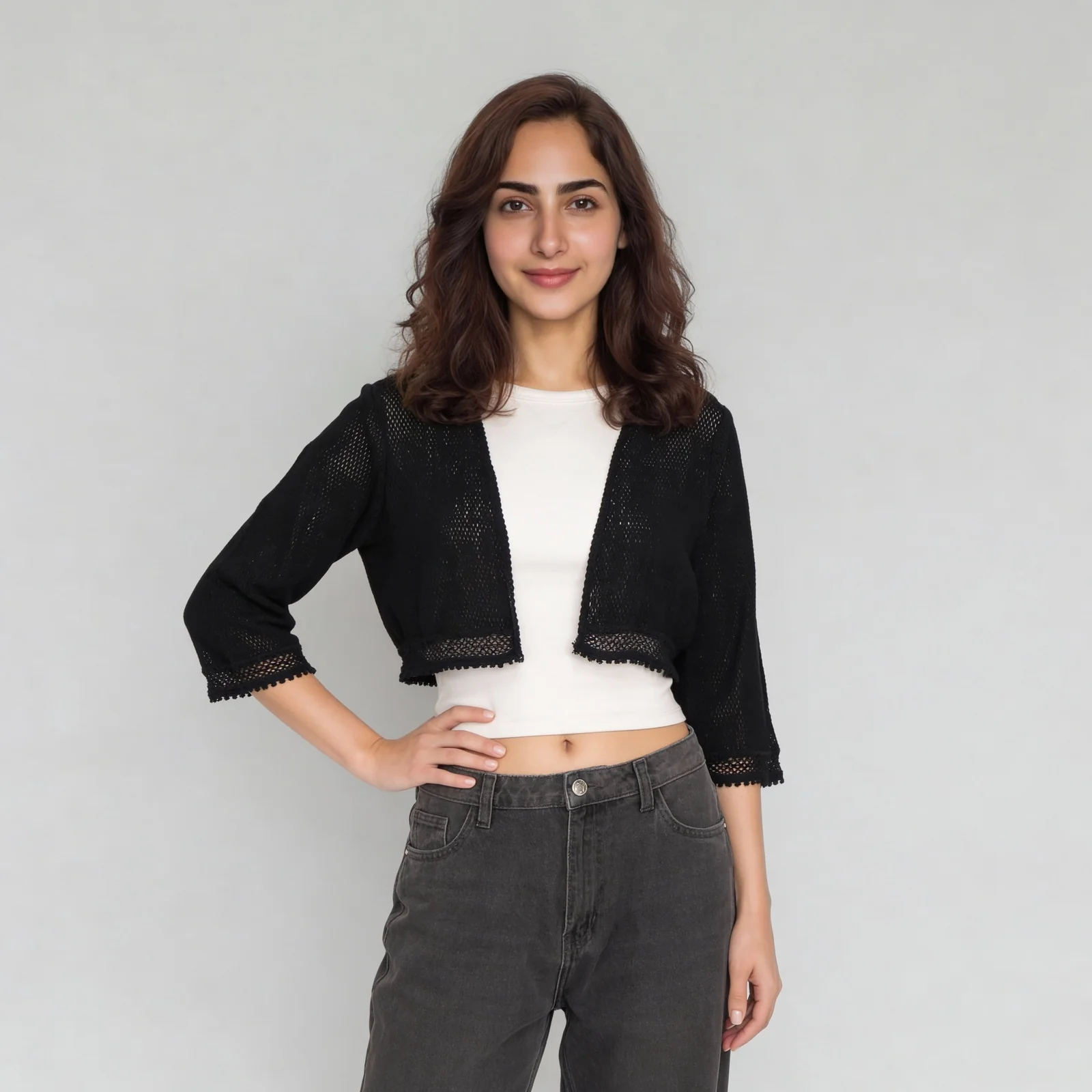 Cotton Boxy Fit Cropped Lace Shrug - Image 2
